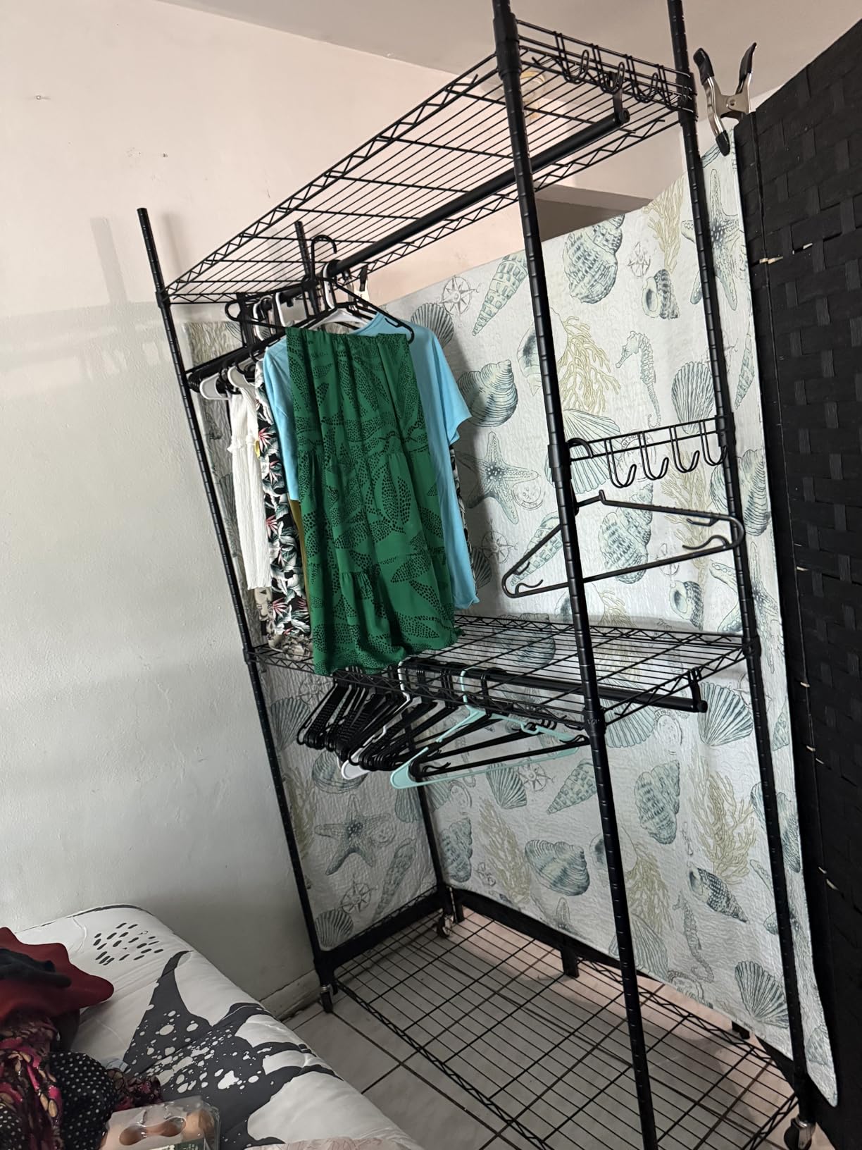 VIPEK R2 Plus Heavy Duty Rolling Garment Rack 3 Tiers Adjustable Wire Shelving Clothes Rack with Double Rods and Side Hooks, Freestanding Wardrobe Storage Rack Metal Clothing Rack, Black customer photo 1