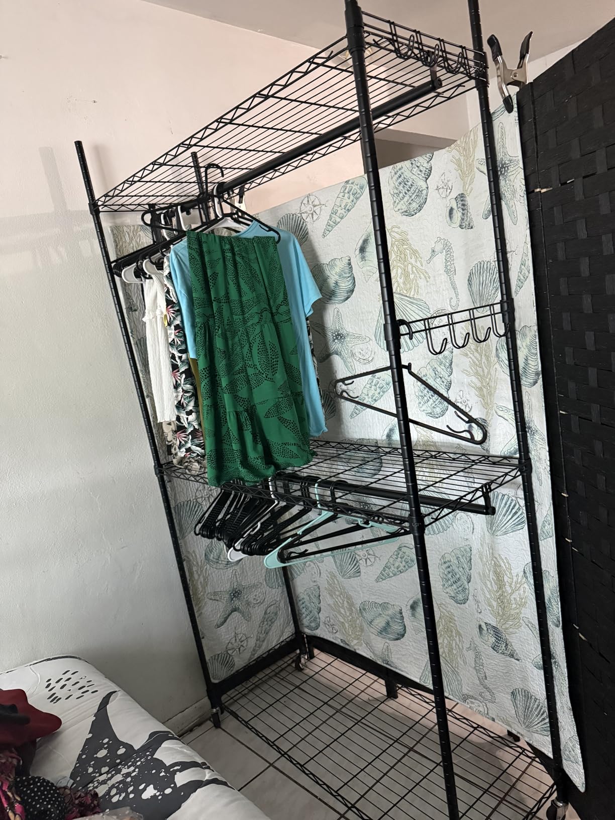 VIPEK R2 Plus Heavy Duty Rolling Garment Rack 3 Tiers Adjustable Wire Shelving Clothes Rack with Double Rods and Side Hooks, Freestanding Wardrobe Storage Rack Metal Clothing Rack, Black customer photo 2