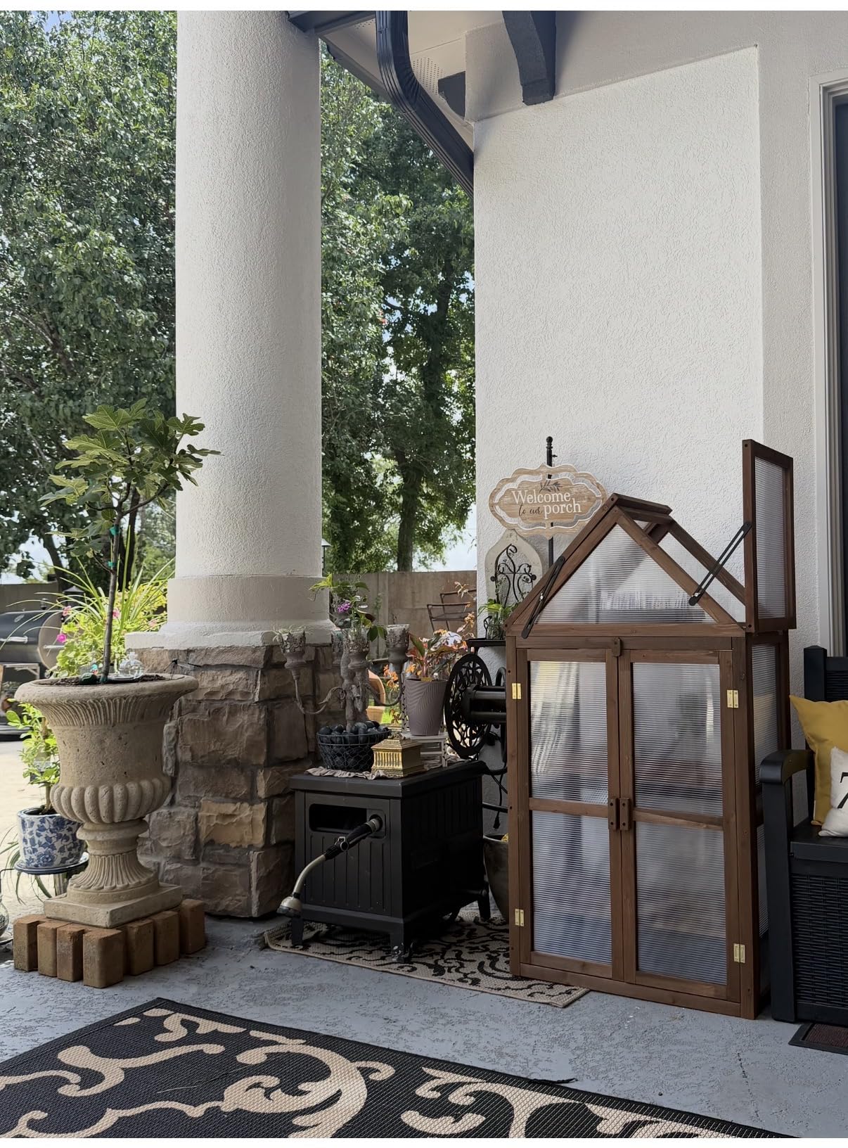 Happygrill Cold Frame, Mini Wooden Green House w/Transparent Openable Roof, Raised Flower Planter Shelf w/3 Adjustable Shelves & Polycarbonate Panels, Small Wood Greenhouse Cabinet for Indoor Outdoors customer photo 2
