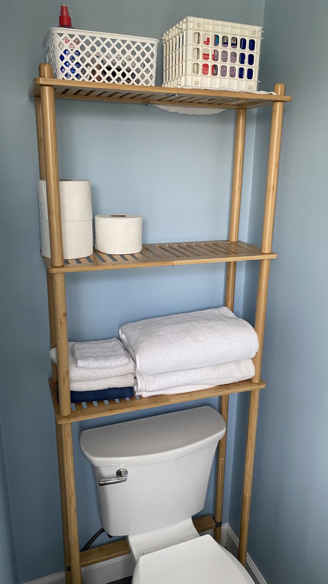AmazerBath Over The Toilet Storage Bamboo, Bathroom Over Toilet Organizer Rack, 3-Tier Freestanding Above Toilet Shelf for Bathroom, Laundry, Space Saver, Natural Color customer photo 1