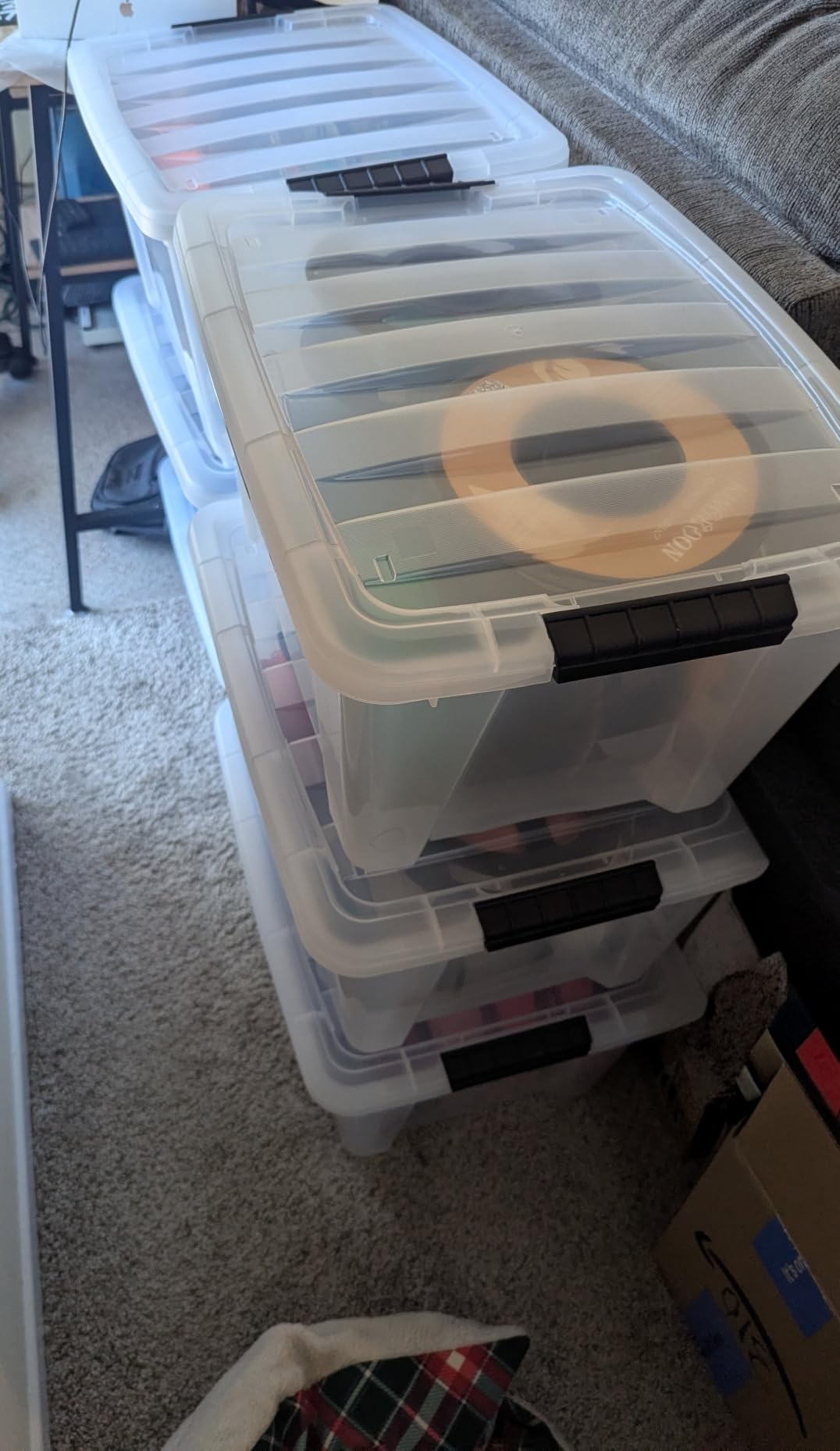 IRIS USA 32 Qt Stackable Plastic Storage Bins with Lids, 4 Pack - BPA-Free, Made in USA - See-Through Organizing Solution, Latches, Durable Nestable Containers, Secure Pull Handle - Clear customer photo 2