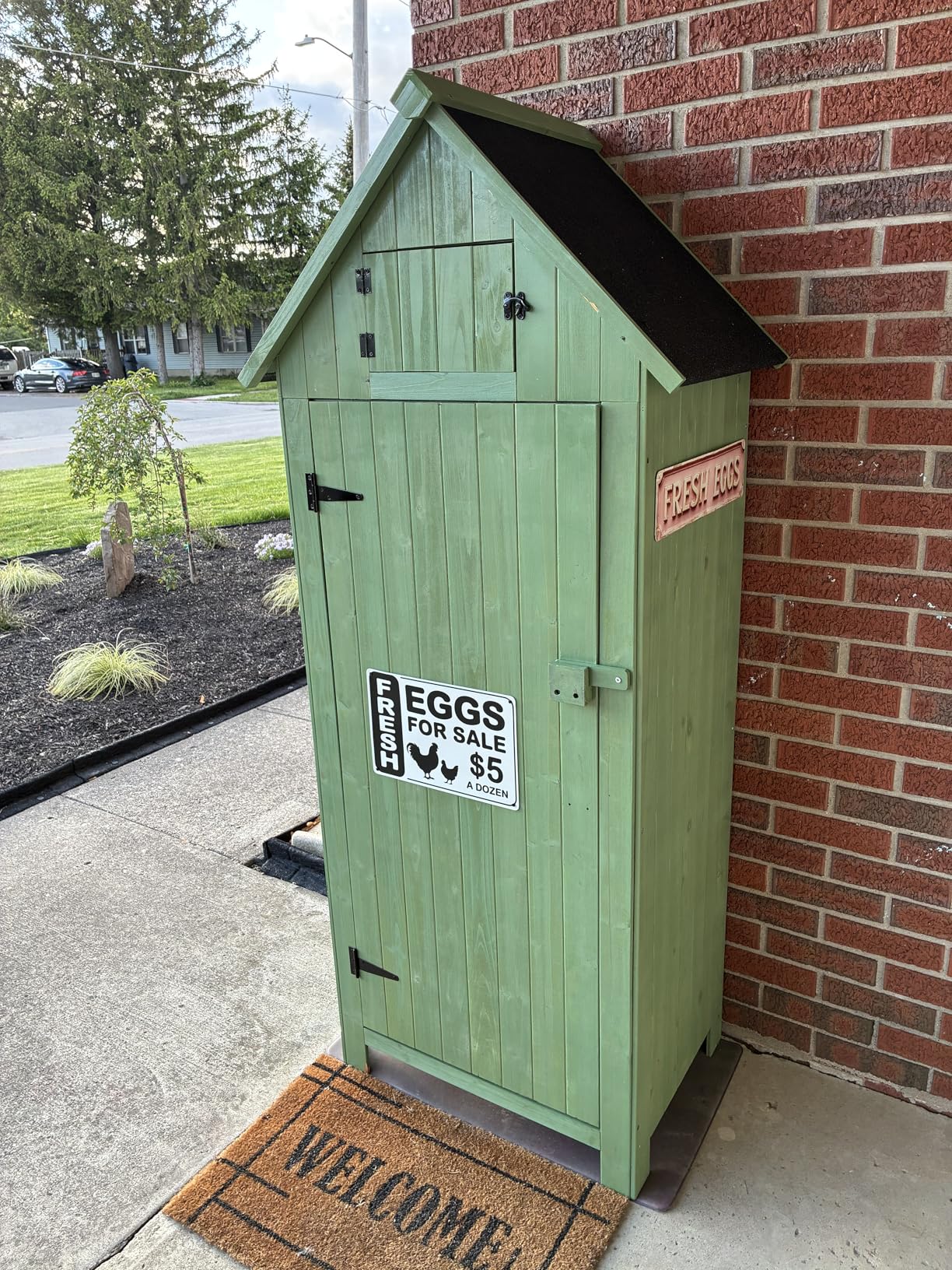 Outvita Outdoor Storage Cabinet, 63in Wooden Garden Tools Shed with 2 Lockable Doors, 3 Adjustable Shelves, Waterproof Roof for Yard Garge Patio Deck Porch, Natural customer photo 2