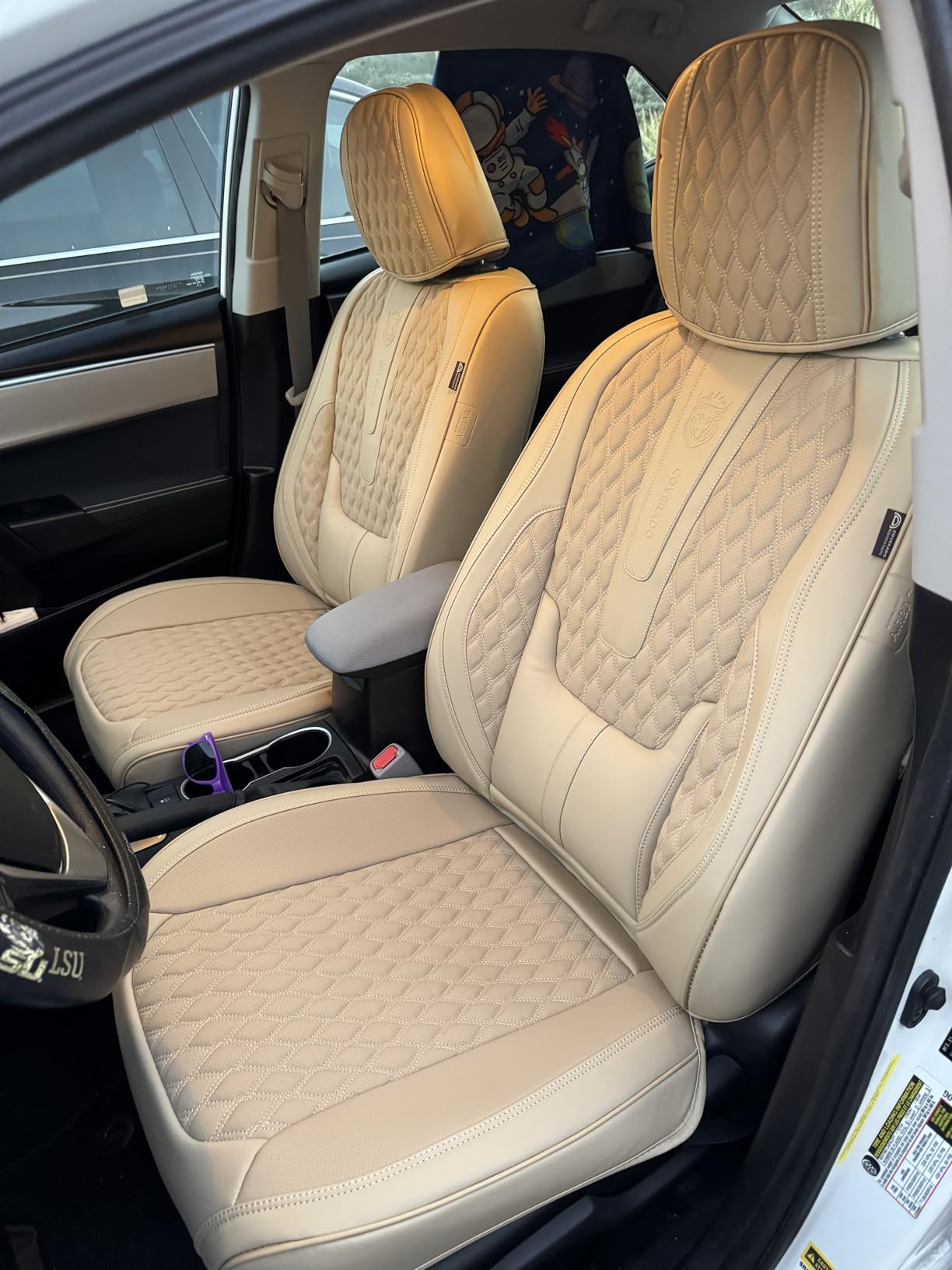 Coverado Car Seat Covers Full Set, Nappa Leather Seat Covers for Car, Waterproof Car Seat Protector with Lumbar Support, Automotive Seat Covers Universal Fit for Most Cars SUV Trucks (Beige) customer photo 2