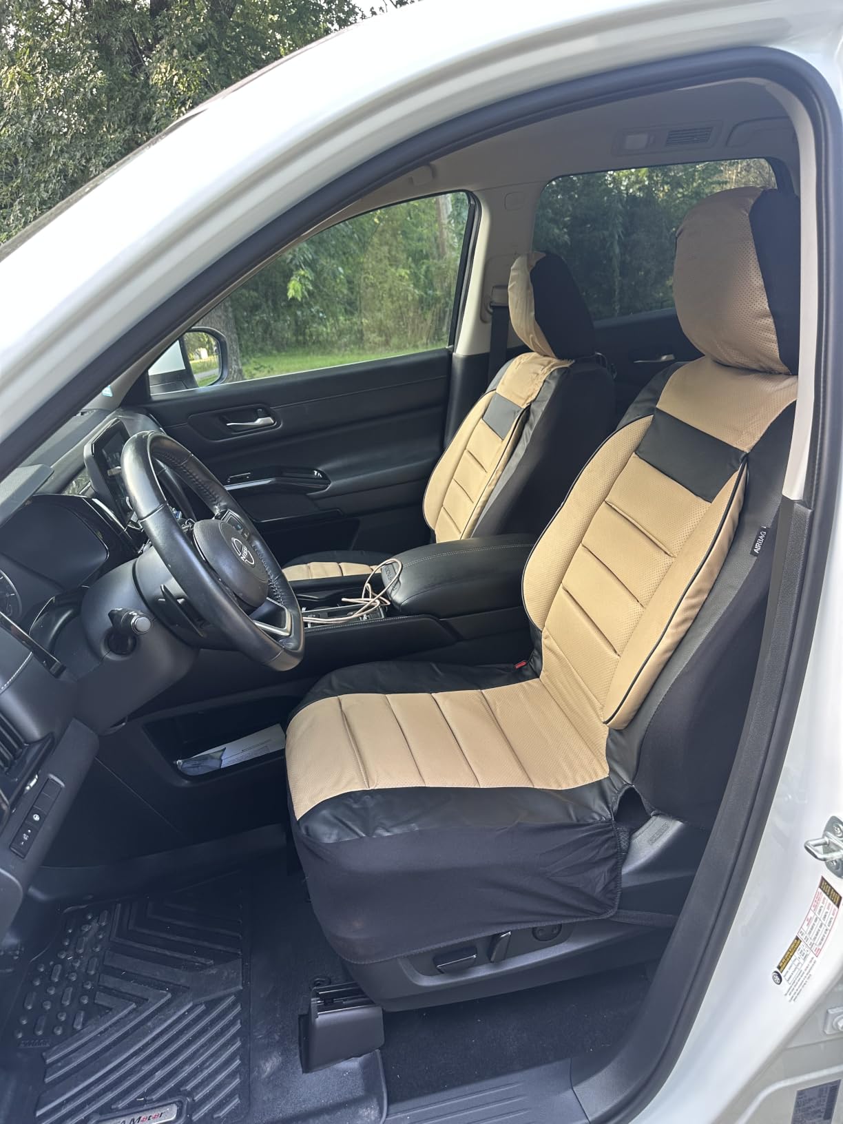 CAR PASS Faux Leather Car Seat Covers Front Seats Only, 3D Foam Support, 2 Pieces Front Solid Black customer photo 2