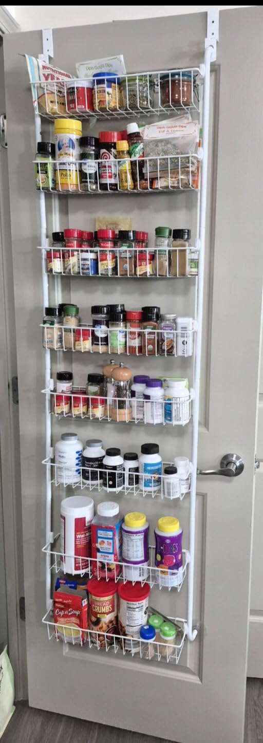 Delamu Over the Door Pantry Organizer, 6-Tier Metal Pantry Door Organization and Storage, Hanging Kitchen Basket Spice Rack Seasoning Shelves, Cabinet Door Organizer for Easy Install,D5xW18xH50inch customer photo 1