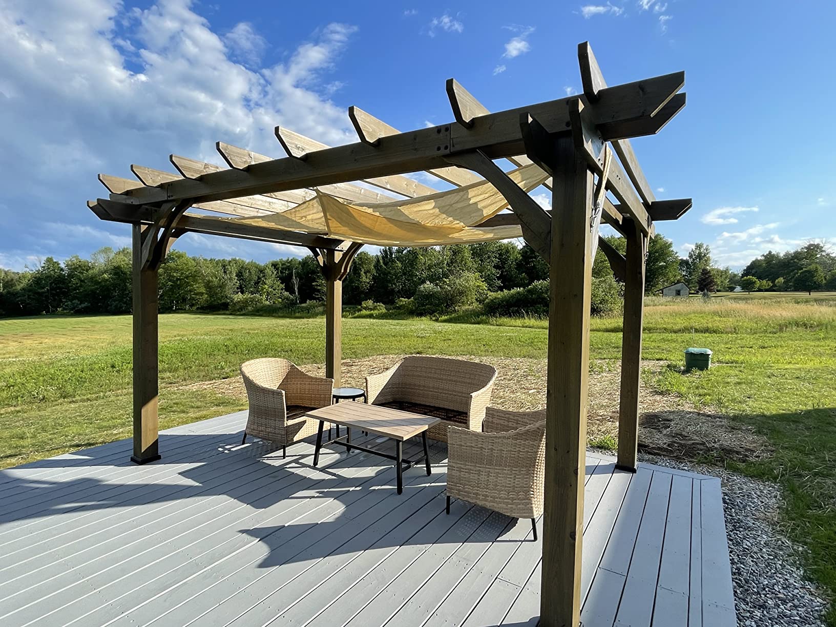 Backyard Discovery Ashland 14' x 10' Cedar Wood Pergola Kit with Trellis Roof, Built-In Bar Top, All-Season Durability, High-Wind Rating, PowerPort customer photo 2