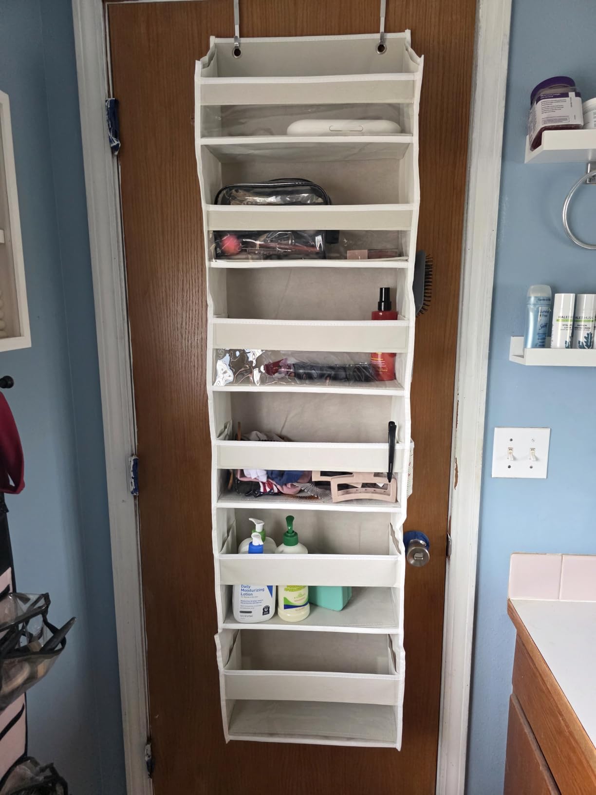 HOMELUX THEORY UPGRADED 6 Tiers Over The Door Organizer Hanging - 100D EXTRA THICK & 50lbs HUGE CAPACITY, 12 Side Mesh Pockets Over The Door Shoe Organizer, Hanging Closet Organizer (Ivory, 1pc) customer photo 2