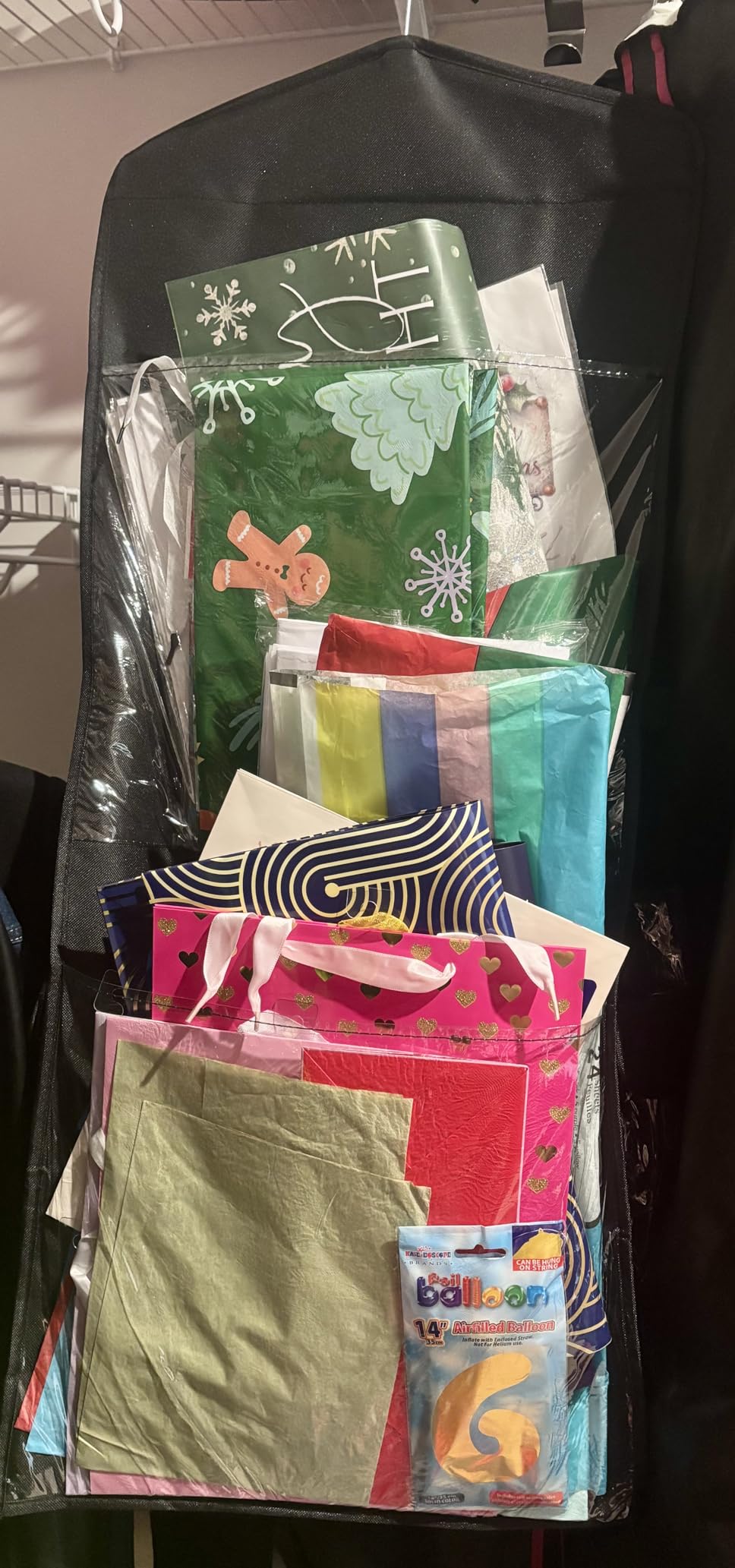 Christmas Wrapping Paper Organizer Storage, Hanging Gift Bag Storage Organizer, Double-Sided Wrapping Paper Holder Storage - Black customer photo 2
