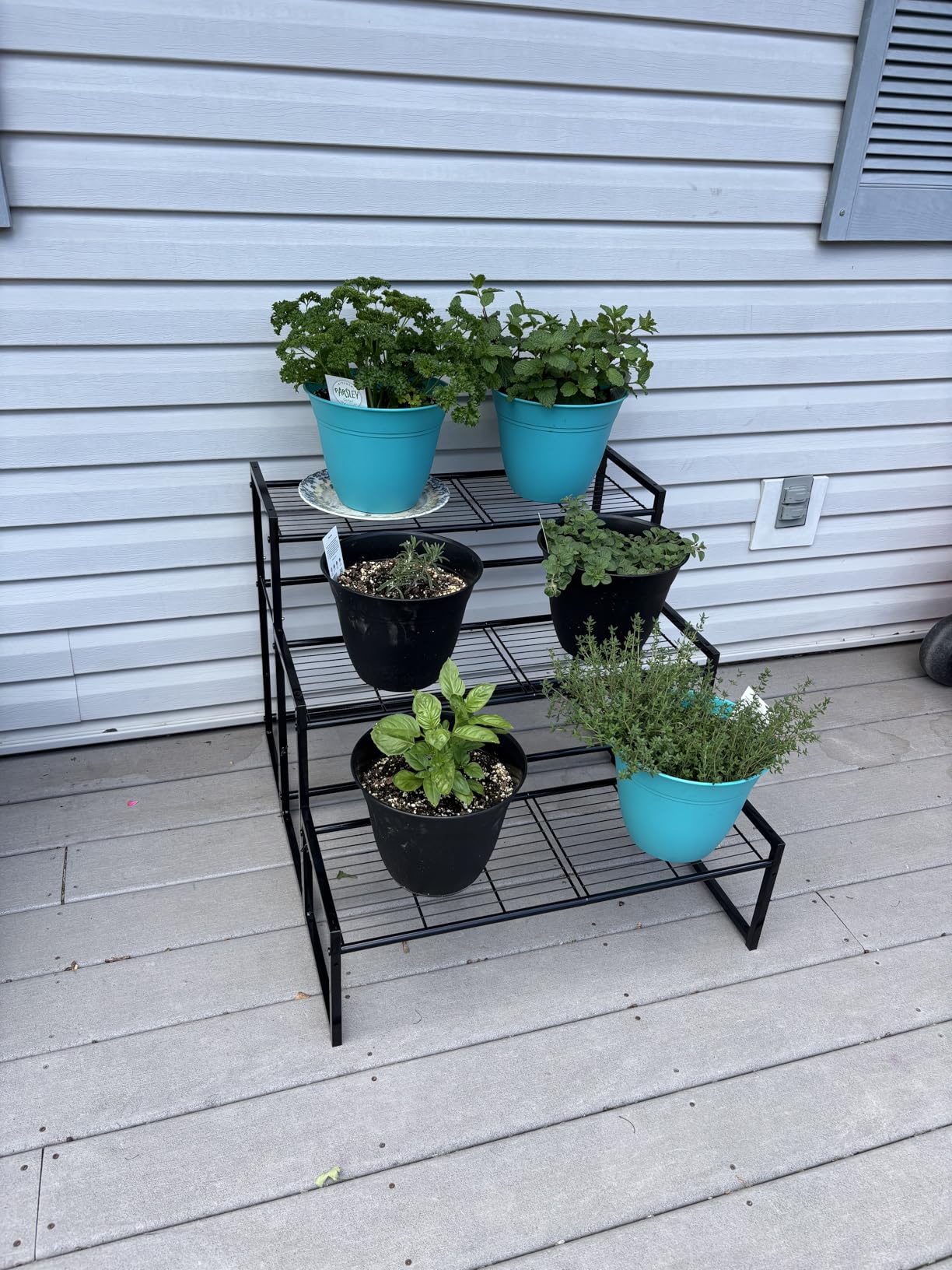 Simple Trending 3 Tier Metal Plant Stand Outdoor Indoor Waterproof, Stackable Heavy Duty Tall Plant Shelf Flower Pot Holder for Garden, Display Rack, Black customer photo 1
