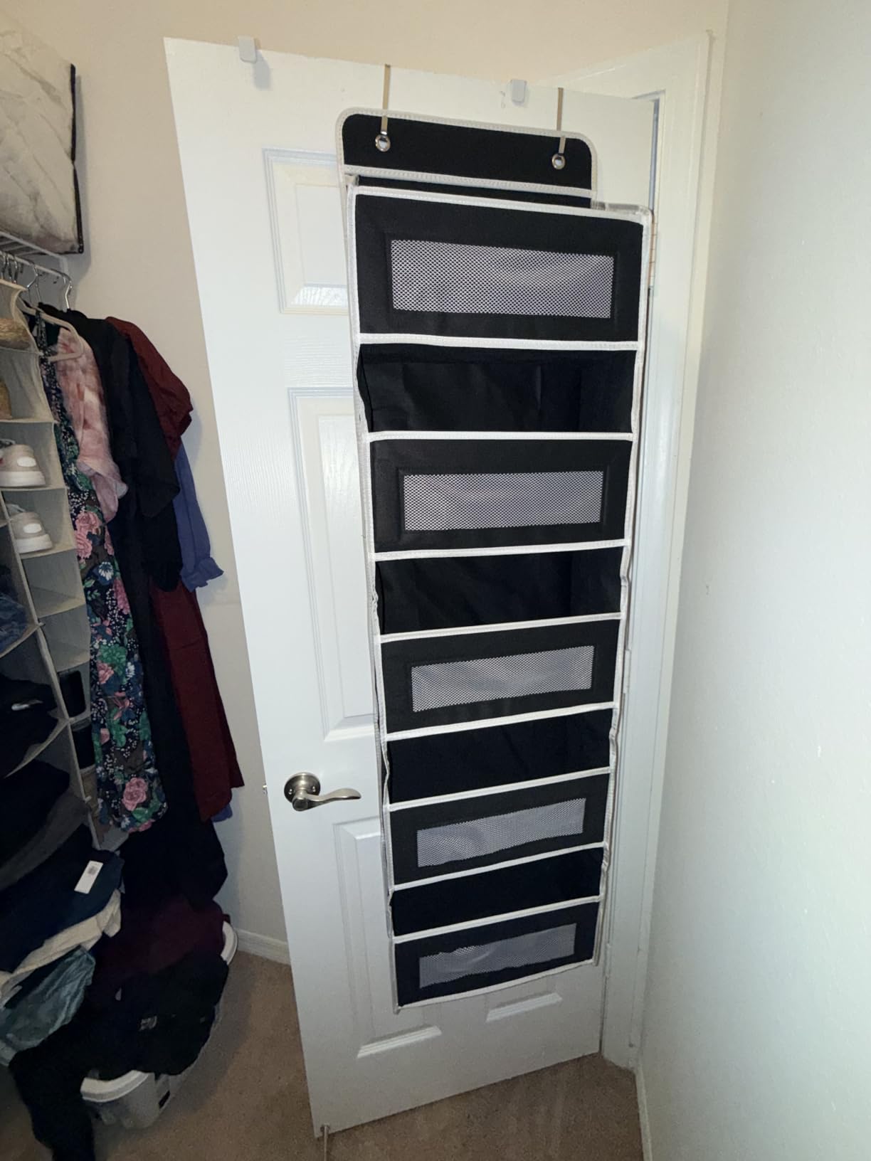 JARLINK Over The Door Organizer Storage, 5 Shelf Hanging Door Organizer with 5 Large Capacity Pockets, Anti Tilt 44 lb Load Behind Door Storage for Bedroom, Bathroom, Pantry, Nursery (Grey) customer photo 2