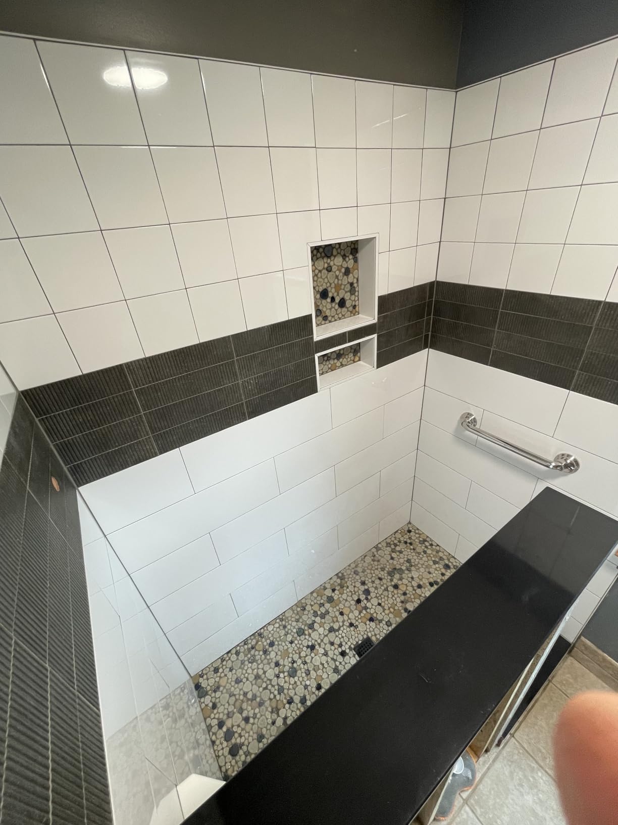 Pebble Stone Mosaic Tiles 5 Sheets, Beige Tan Brown Ceramic Mosaic Sheets Mesh Mounted 12x12, Glazed Porcelain Tile for Shower Floor Kitchen Bathroom Accent Wall Backsplash customer photo 1