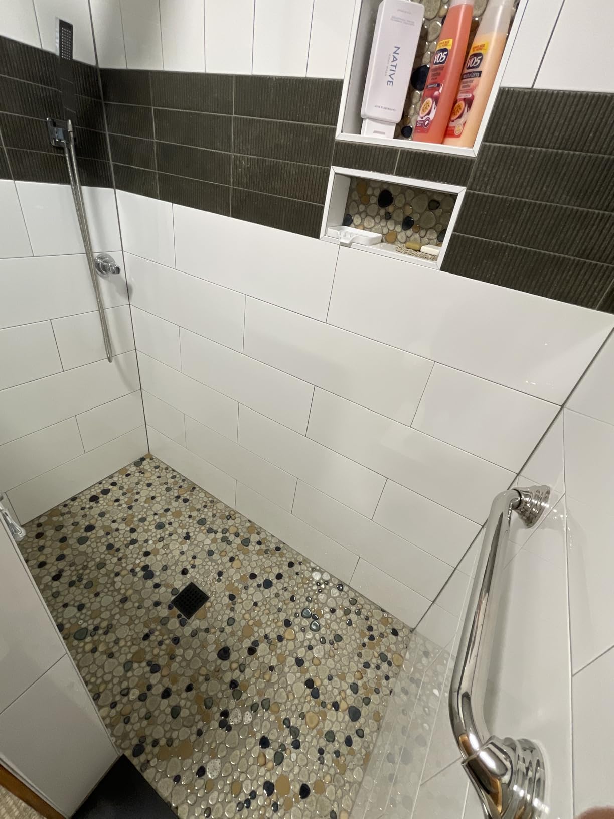Pebble Stone Mosaic Tiles 5 Sheets, Beige Tan Brown Ceramic Mosaic Sheets Mesh Mounted 12x12, Glazed Porcelain Tile for Shower Floor Kitchen Bathroom Accent Wall Backsplash customer photo 2