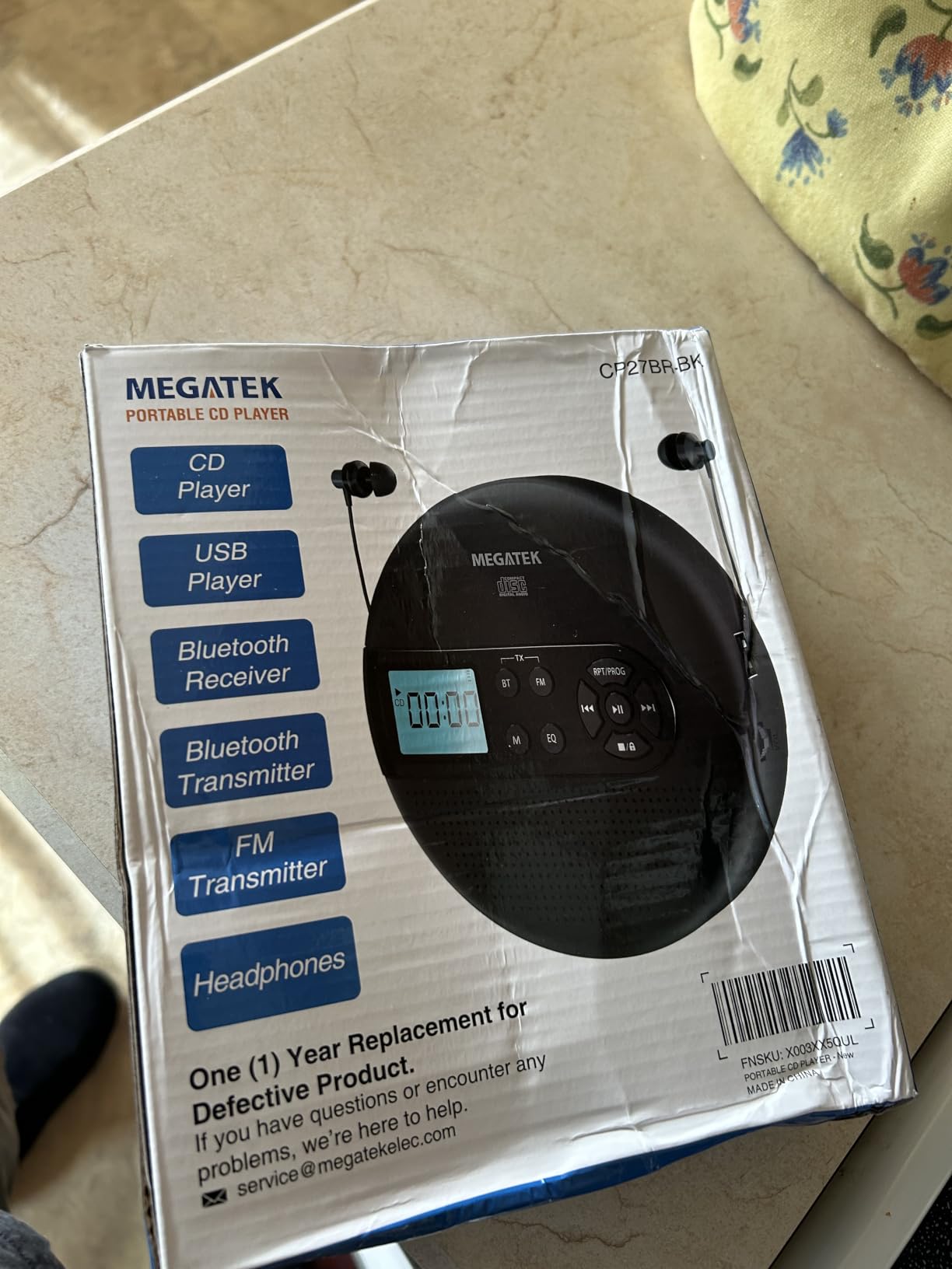 MEGATEK CP27BR Portable CD Player Bluetooth for Car with FM Transmitter, USB, AUX, LCD Display, Anti-Skip, Stereo Speakers, Headphones & Rechargeable Battery - Black customer photo 2