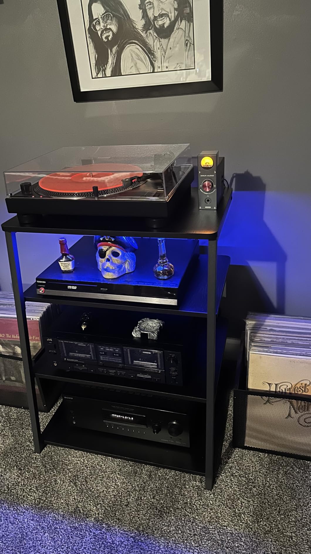 Armocity 4-Tier AV Media Stand with Power Strips, Stereo Stand with LED Lights, Rack Audio Tower with Adjustable Shelves, 30'', Black Ebony customer photo 1