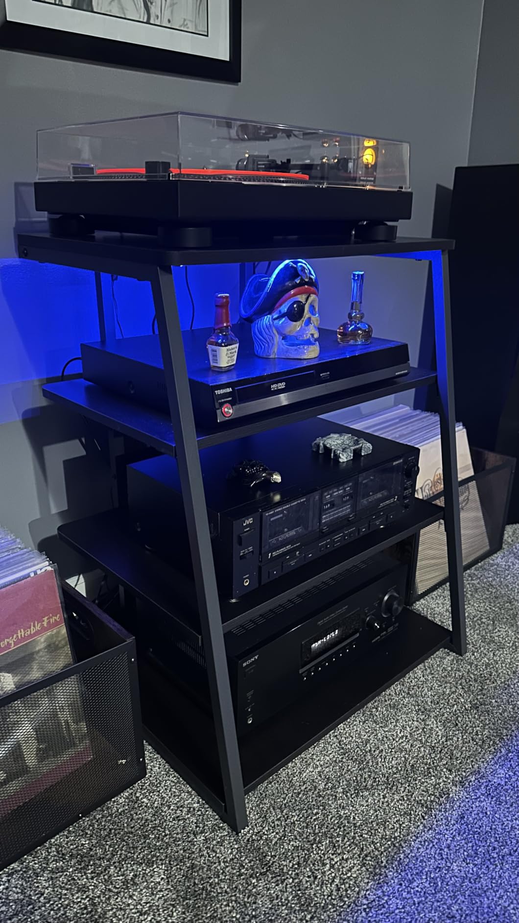 Armocity 4-Tier AV Media Stand with Power Strips, Stereo Stand with LED Lights, Rack Audio Tower with Adjustable Shelves, 30'', Black Ebony customer photo 2