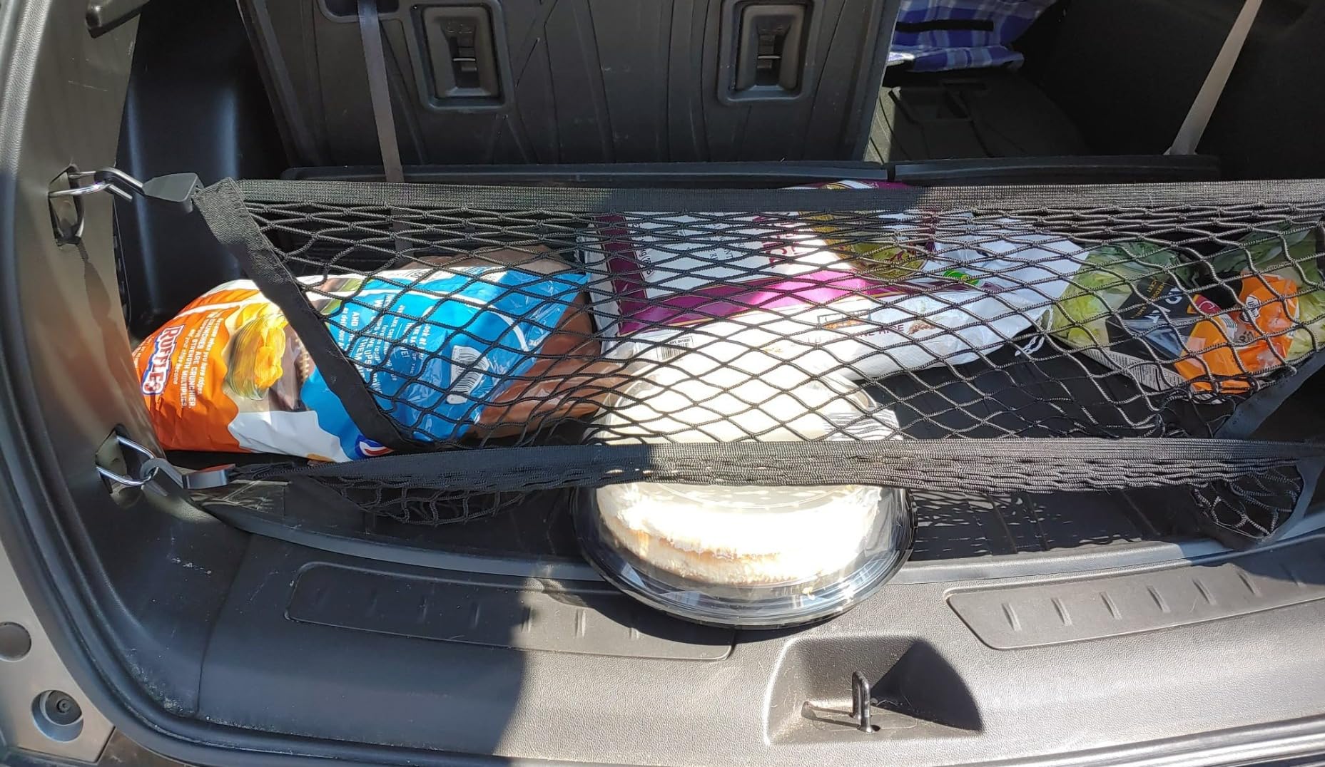 Cargo Net Car with Hooks Adjustable Highly Elastic Storage Organizer Net | Cargo Net for SUV, Pickup Trucks,Mesh Organizer 2.6'x2' Stretches to 5'x4',Road Trip Essentials Black customer photo 1