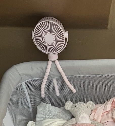Momcozy 8000mAh Portable Stroller Fan, 27H Ultra-long Battery Life, Detachable 4 Speed 360° Rotate, 2 Modes LED Night Light, USB Rechargeable Handheld Cooling Fan for Travel, Car Seat, Bedroom customer photo 1