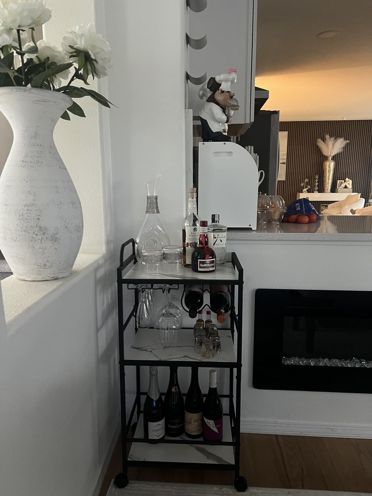Bar Cart for The Home, 3 Tier Kitchen Cart with Wheels, Small Rolling Cart with Glass Holders, Wine Rack, Mini Bar Cart for Kitchen, Dining Room, Living Room, Black customer photo 1