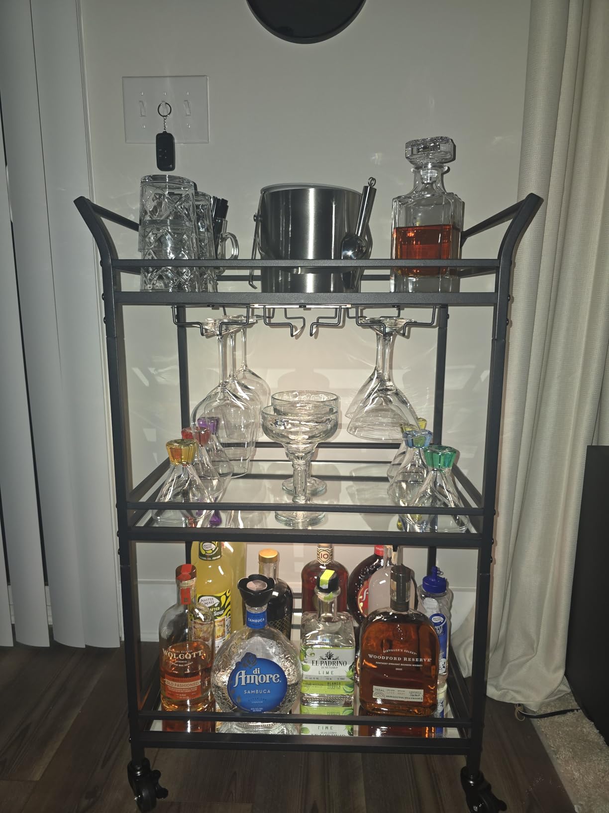 VASAGLE Bar Cart Gold, Small Home Bar Serving Cart with 3-Tier Mirrored Shelf, Wine Holders, Glass Holders, for Small Spaces, Kitchen, Gold customer photo 2
