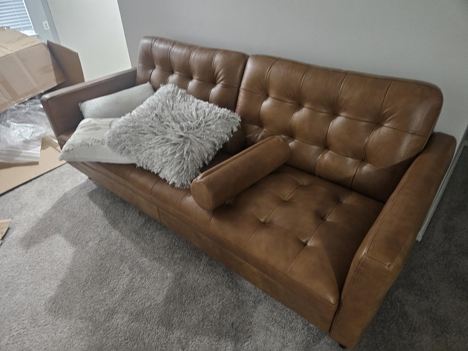 AMERLIFE Mid-Century Genuine Leather Couch - 2 Piece 3 Seater Modern Sofa, Comfy Couch for Living Room & Home Office - Brown Leather customer photo 1