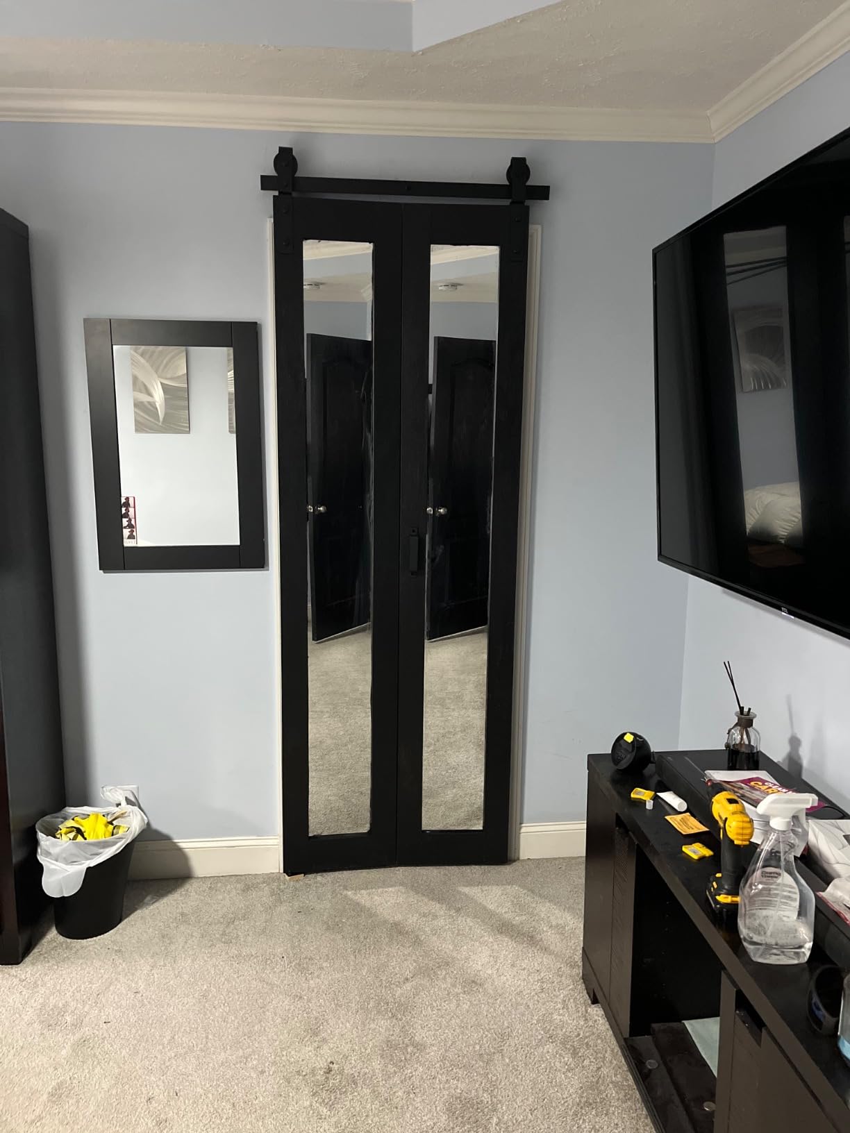 JUBEST Bifold Barn Doors Mirror Closet Door, Bi fold Sliding Barn Doors with Hardware Include, Shatterproof Mirror Door Panels, Hardware kit Include, 30