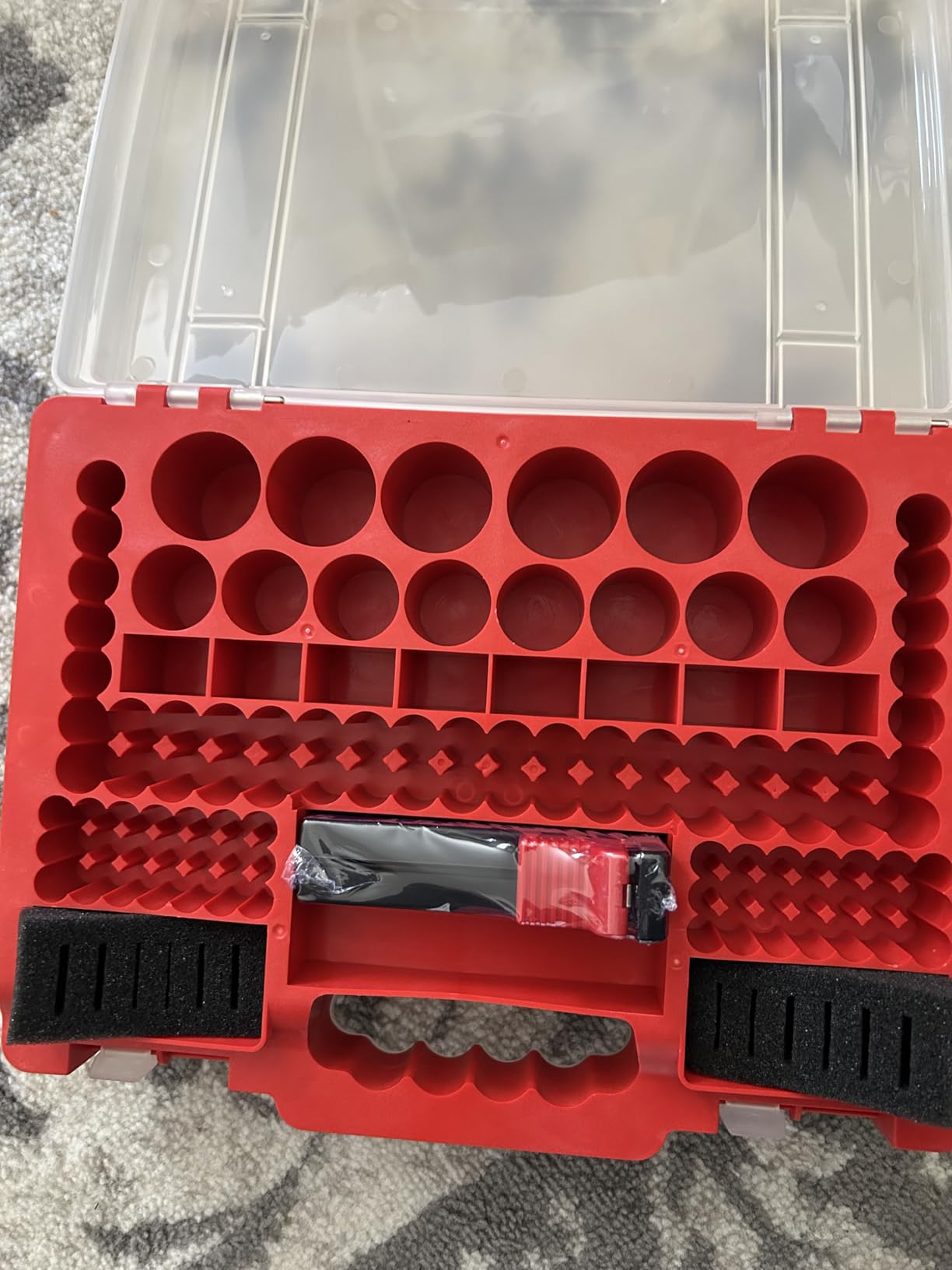 Battery Organizer Storage Holder Box Case with Tester, Stores & Protects Up to 260 Batteries, Double-Sided, Clear Locking Lid, Secure Latches & Portable Carrying Handle - Red (Batteries Not Included) customer photo 2
