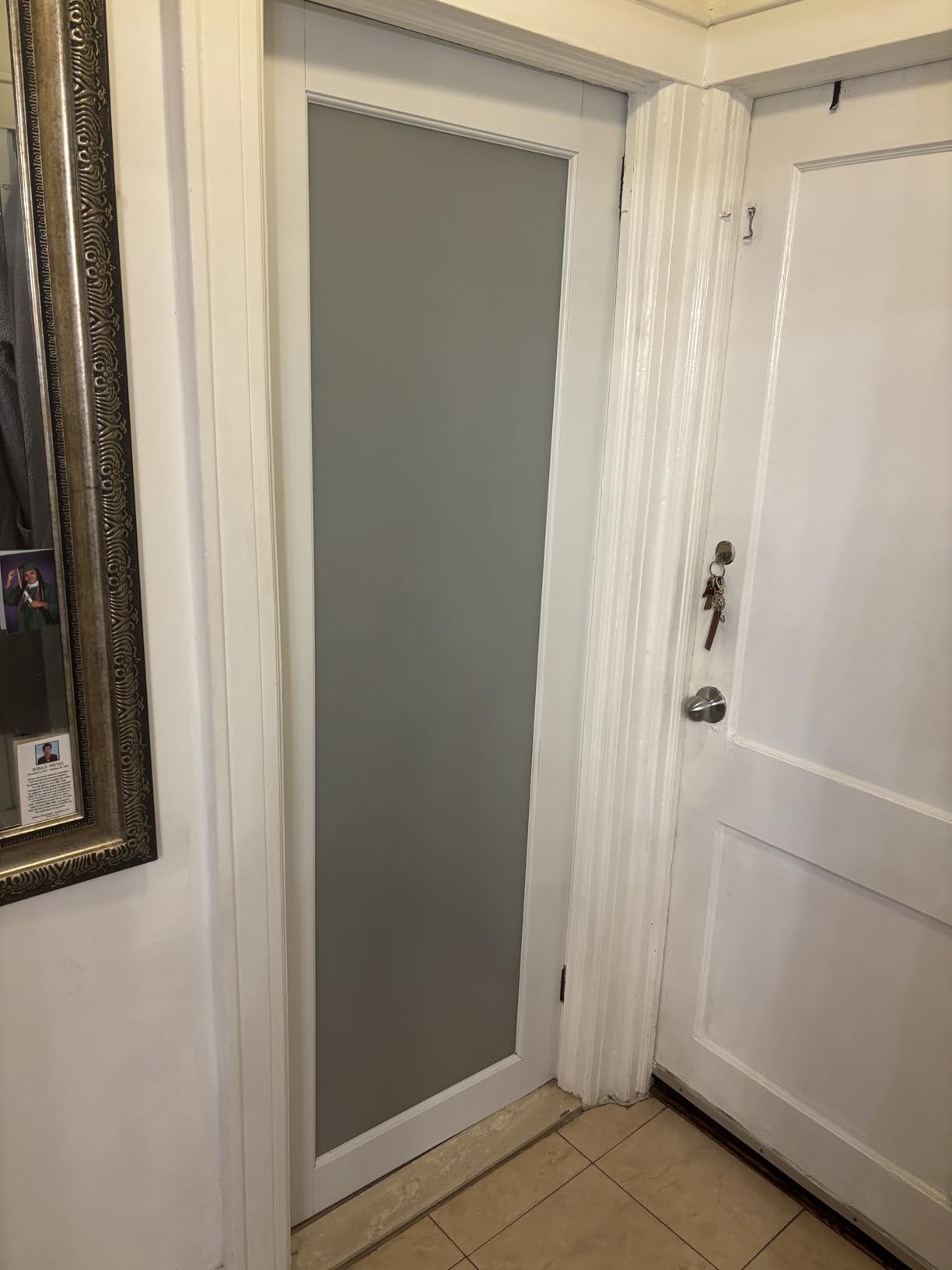 26''x80'' Frosted Glass Interior Door Slab Shaker, Pre-Built Panel for Barn Door, Pocket Doors, French Doors, for Pantry, Bedroom, Closet, Laundry & Bathroom, White Prefinish&Paintable customer photo 1
