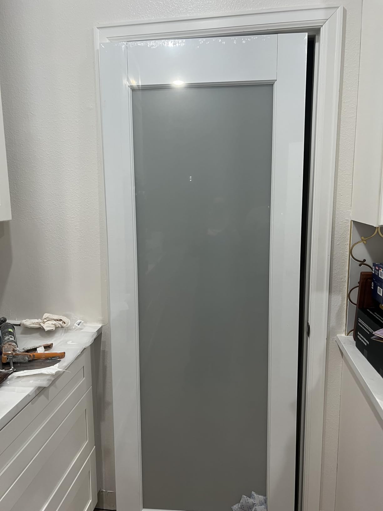 26''x80'' Frosted Glass Interior Door Slab Shaker, Pre-Built Panel for Barn Door, Pocket Doors, French Doors, for Pantry, Bedroom, Closet, Laundry & Bathroom, White Prefinish&Paintable customer photo 2