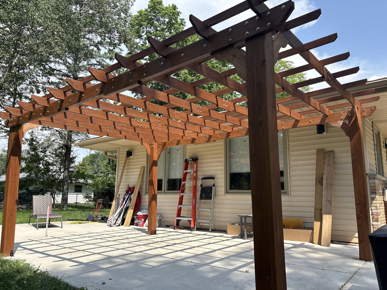 Yardenaler 12 x16 FT Wooden Pergola, Cedar Wood Gazebo with Flat Roof, Outdoor Garden Shelter with Stakes Included, Patio, Deck, Backyard, Lawn customer photo 1