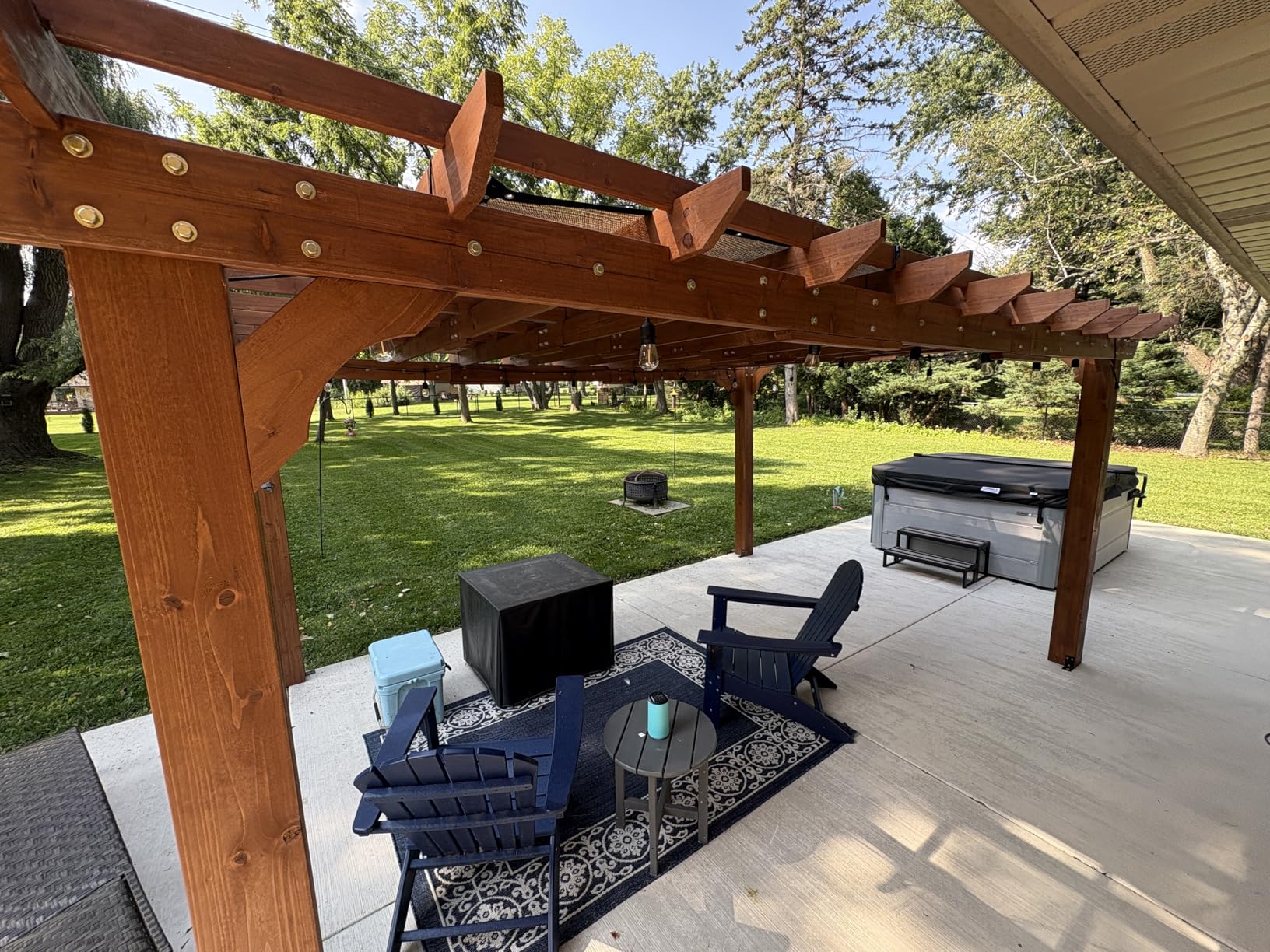 Yardenaler 12 x16 FT Wooden Pergola, Cedar Wood Gazebo with Flat Roof, Outdoor Garden Shelter with Stakes Included, Patio, Deck, Backyard, Lawn customer photo 2