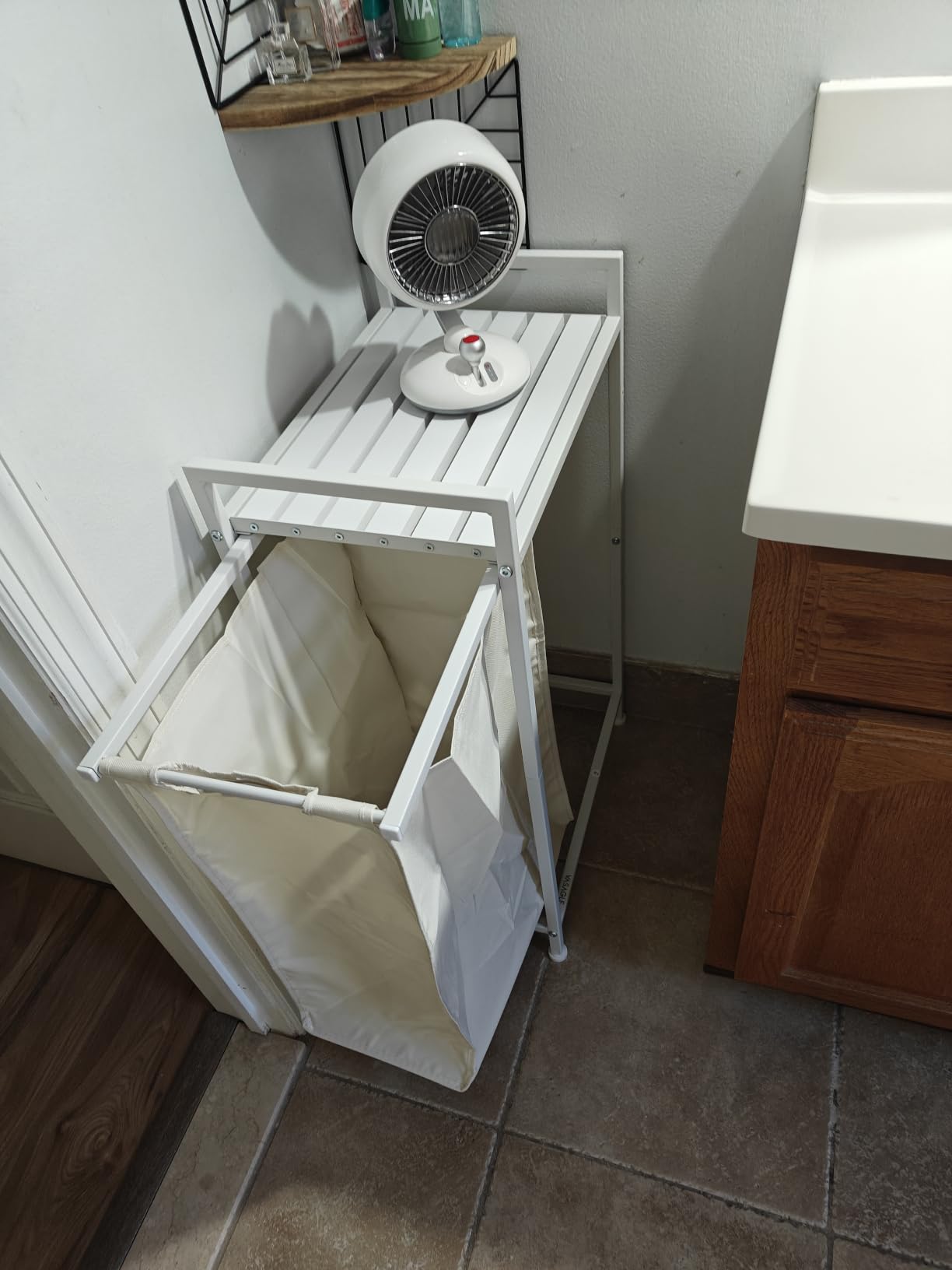 VASAGLE Laundry Sorter, 29 Gal. (110 L) Laundry Hamper Basket with 2 Compartments, Rolling Cart with Wheels, Shelf, Removable Bags, Pockets, Ink Black and Rustic Brown UBLH021B01 customer photo 1