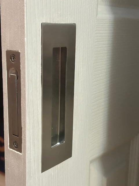 HBL' Pocket Door Hardware Set - 2 Recessed Flush Finger Pulls & 1 Edge Pull, Made of 304 Stainless Steel, Template Included, Black. customer photo 1