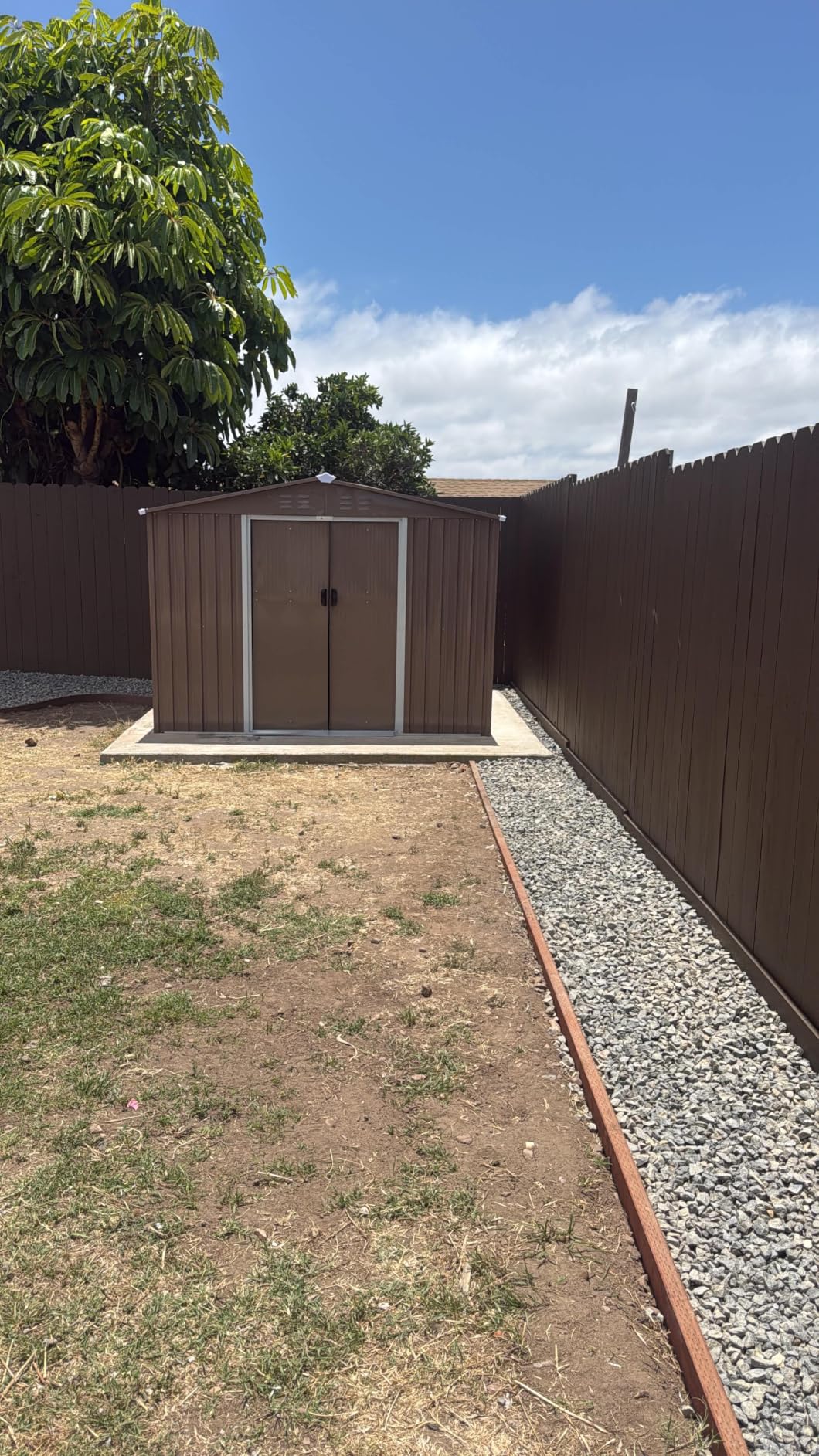 Gotland 10FT x 8FT Sheds & Outdoor Storage, Storage Shed with 1 Large Window Sloped Step, Metal Shed with 2 Lockable Slide Doors Air Vents, Outdoor Shed for Backyard Patio Lawn Brown customer photo 1
