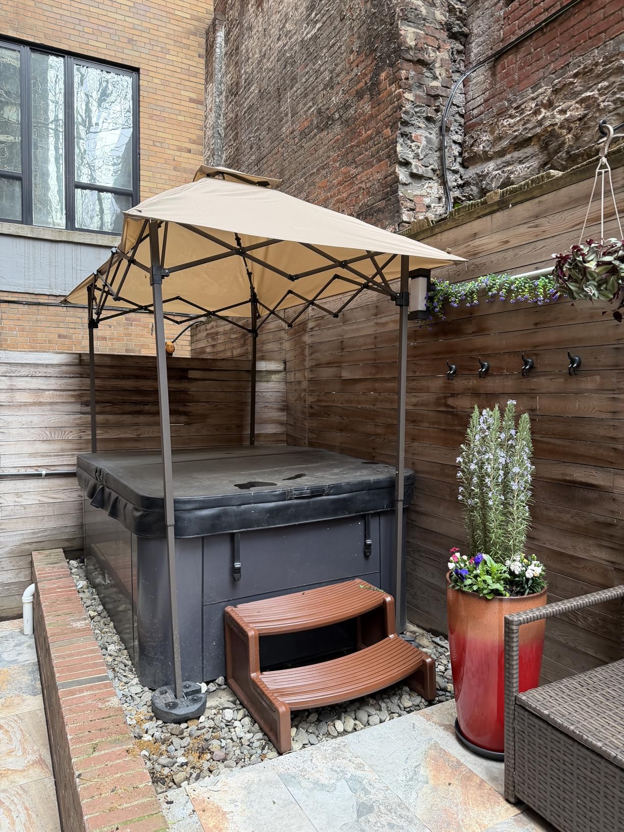 SUNJOY 8 x 5 ft. Grill Gazebo Pop Up Double Tiered Outdoor Gazebo Standing-Height Canopy with Magnetic LED Light, Adjustable Ceiling Height, for BBQ, Picnics, Outdoor Events, Brown customer photo 1