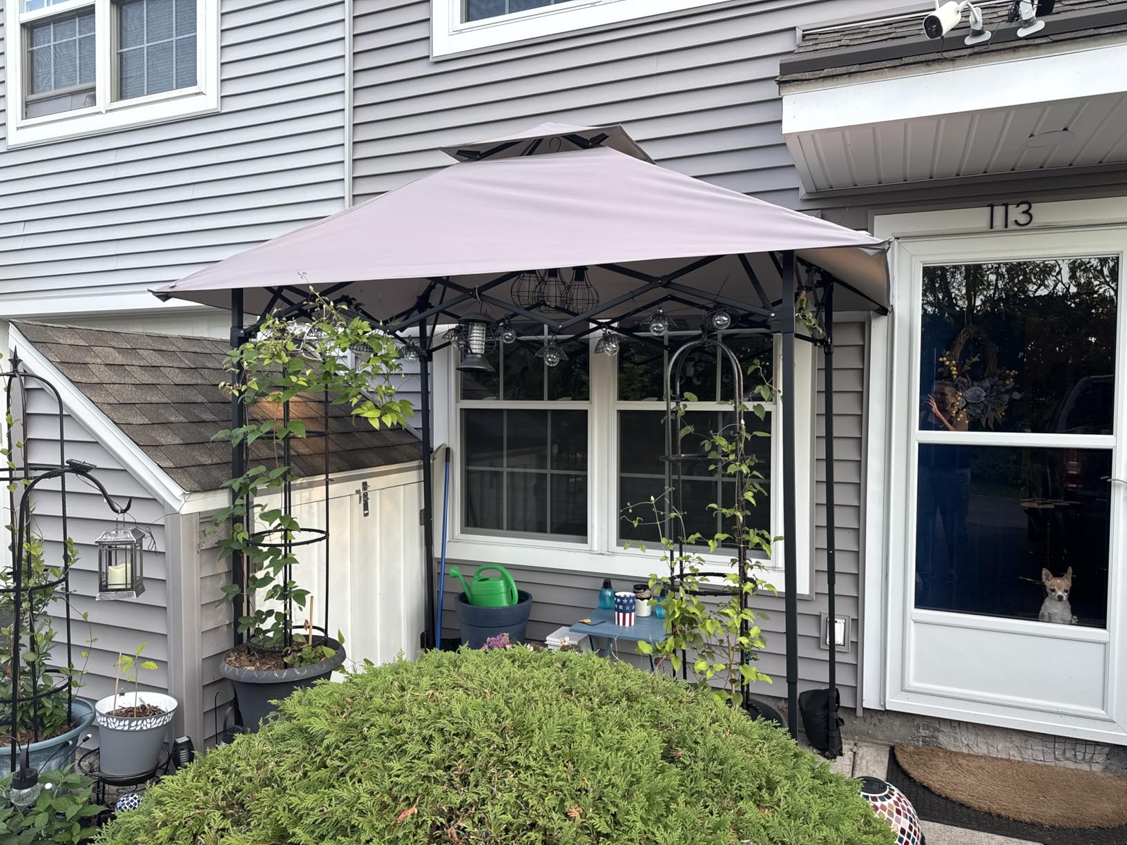 SUNJOY 8 x 5 ft. Grill Gazebo Pop Up Double Tiered Outdoor Gazebo Standing-Height Canopy with Magnetic LED Light, Adjustable Ceiling Height, for BBQ, Picnics, Outdoor Events, Brown customer photo 2