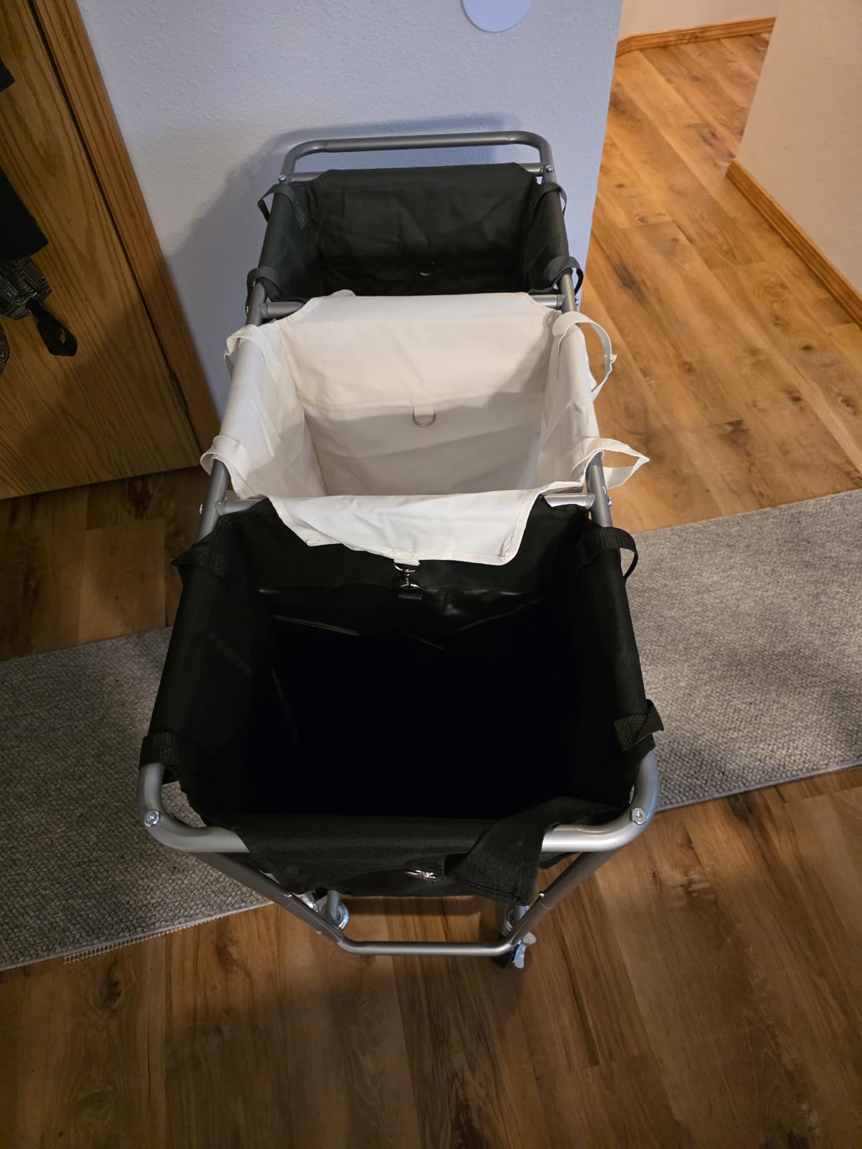 SONGMICS Laundry Basket with Wheels, 3-Section Laundry Sorter, 76.6 Gallons (290 L) Rolling Hamper with Removable Bags, Heavy-Duty Steel Frame, Cream White, Dark Gray and Ink Black URLS010X01 customer photo 2