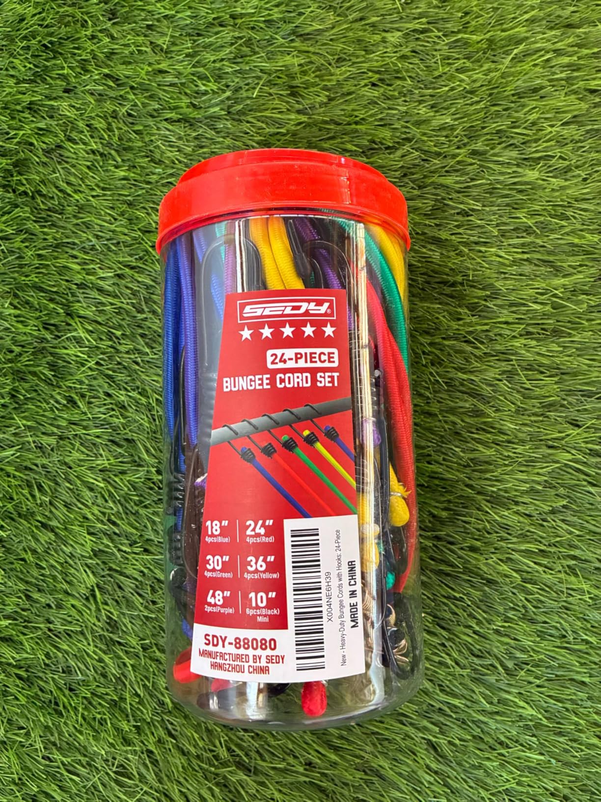 24-Piece Premium Bungee Cords Heavy Duty Outdoor, Bungee Cords with Hooks in a Storage Jar Includes 10
