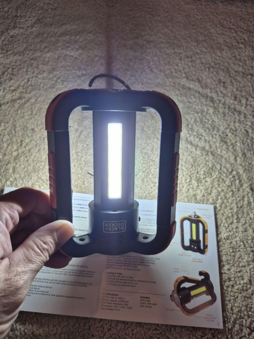 BLACK+DECKER Rechargeable LED Flashlight & 360 Degree Lantern, 1000LM IP65 Waterproof Light, 8 Modes, Emergency SOS Mode, USB-A Power Bank, 18 Hour Light, Carabiner Clip, Magnetic, for Blackouts & Camping customer photo 1