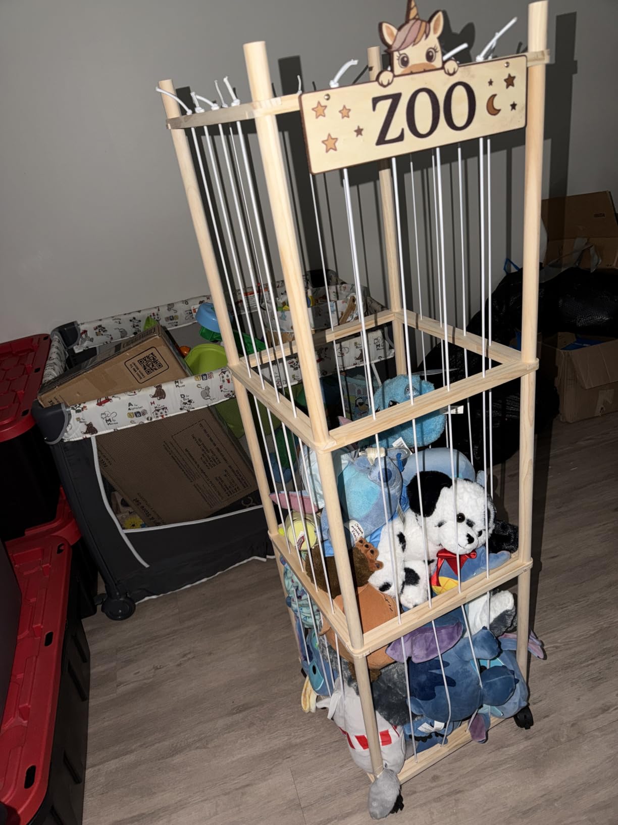 Stuffed Animal Storage Zoo Tower, 56In Wooden Large Stuffed Animal Holder Organizer with Wheels, Stuffy Plushies Storage with Elastic Band & Mesh Bottom, Toy Storage Organizers for Playroom Bedroom Nursery customer photo 1