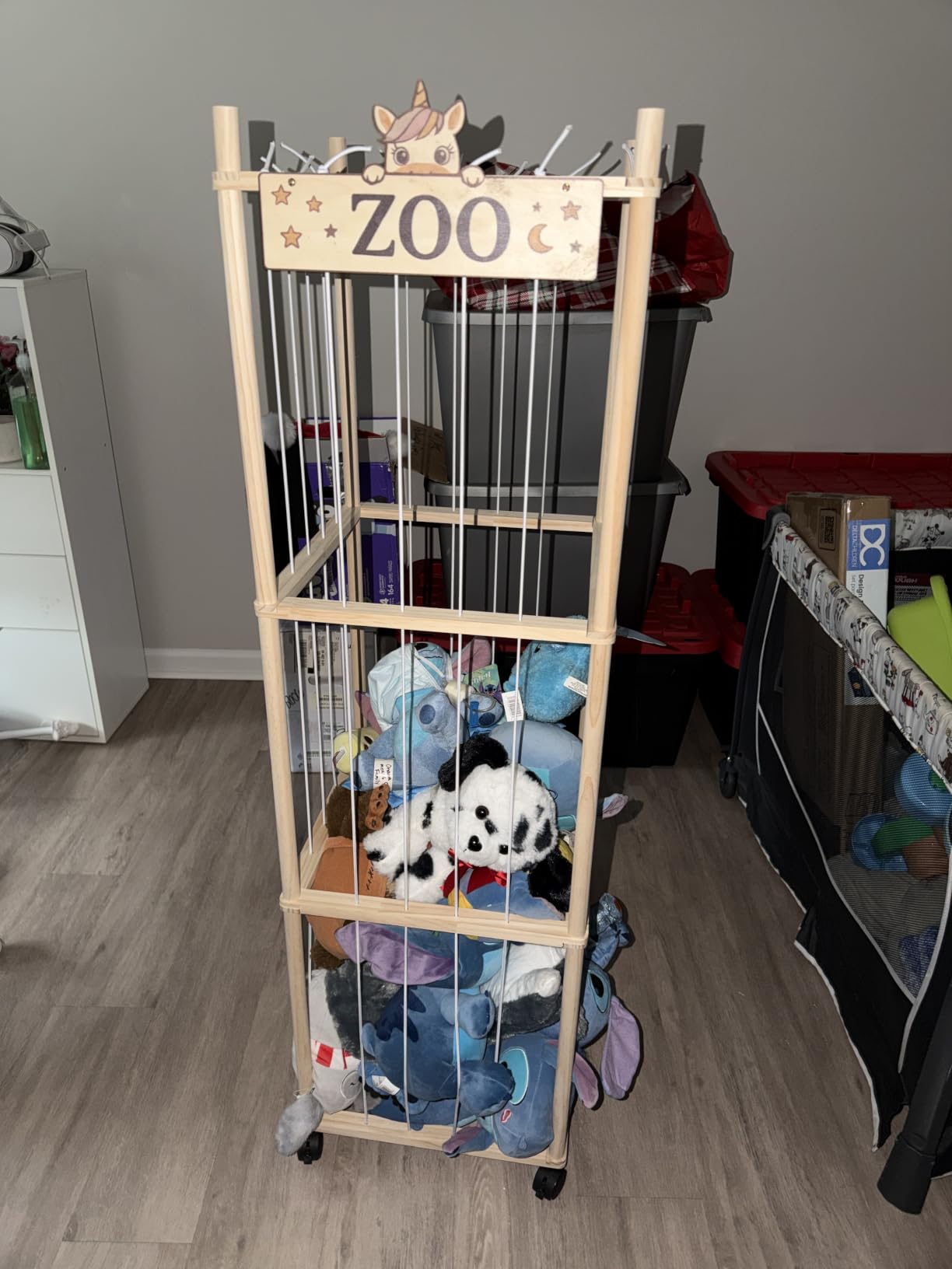 Stuffed Animal Storage Zoo Tower, 56In Wooden Large Stuffed Animal Holder Organizer with Wheels, Stuffy Plushies Storage with Elastic Band & Mesh Bottom, Toy Storage Organizers for Playroom Bedroom Nursery customer photo 2