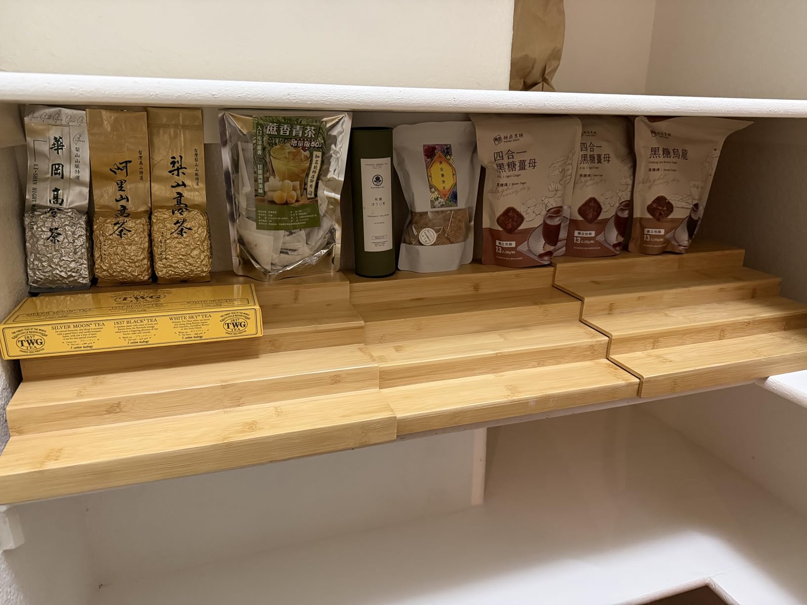 Expandable Bamboo Can Rack Organizer for Pantry, 3-Tier Adjustable Can Storage Holder, Soda Organizer Holds Up to 24 Cans, Canned goods Storage Display for Pantry, Cabinet, Countertop customer photo 1