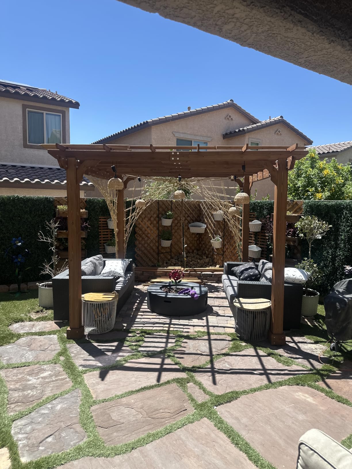 MUPATER 10' x 10' All Wood Pergola with Roof, Wooden Pergola Kit with Stakes, Quality Supported Structure, Snow and Wind Resistant customer photo 1