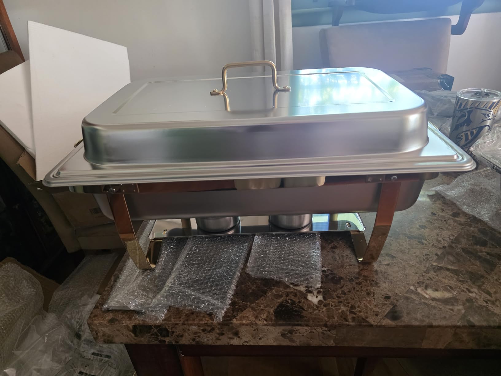 CAMMOO 4 Pans Gold 18/8 (304) Stainless Steel 4 Pack Chafing Dishes for Buffet 9QT Stackable Chafing Dish Buffet Set Food Warmer, Food Warmers for Parties Buffet Catering Events Dinners-RG404 customer photo 1