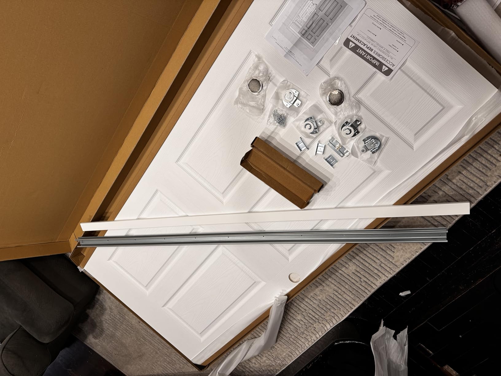 BARNSMITH 48x80 in Raised Textured 6-Panel Bypass Hollow core White Primed Sliding Closet Door with Track Hardware Kits, 2 Round Satin Nickel Flush Pull and White Primed Track Fascia customer photo 2