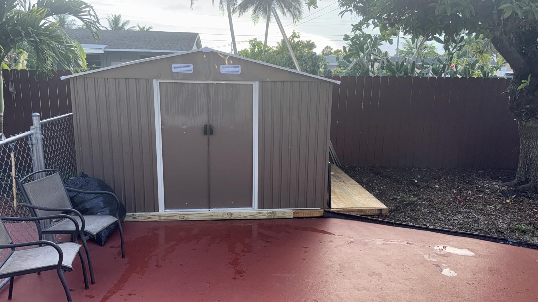 Gotland 8FT x 6FT Sheds & Outdoor Storage, Metal Shed with Sloped Steps Waterproof Sloped Roof, Storage Shed with 2 Lockable Slide Doors, Outdoor Shed for Backyard Patio Lawn Brown customer photo 2