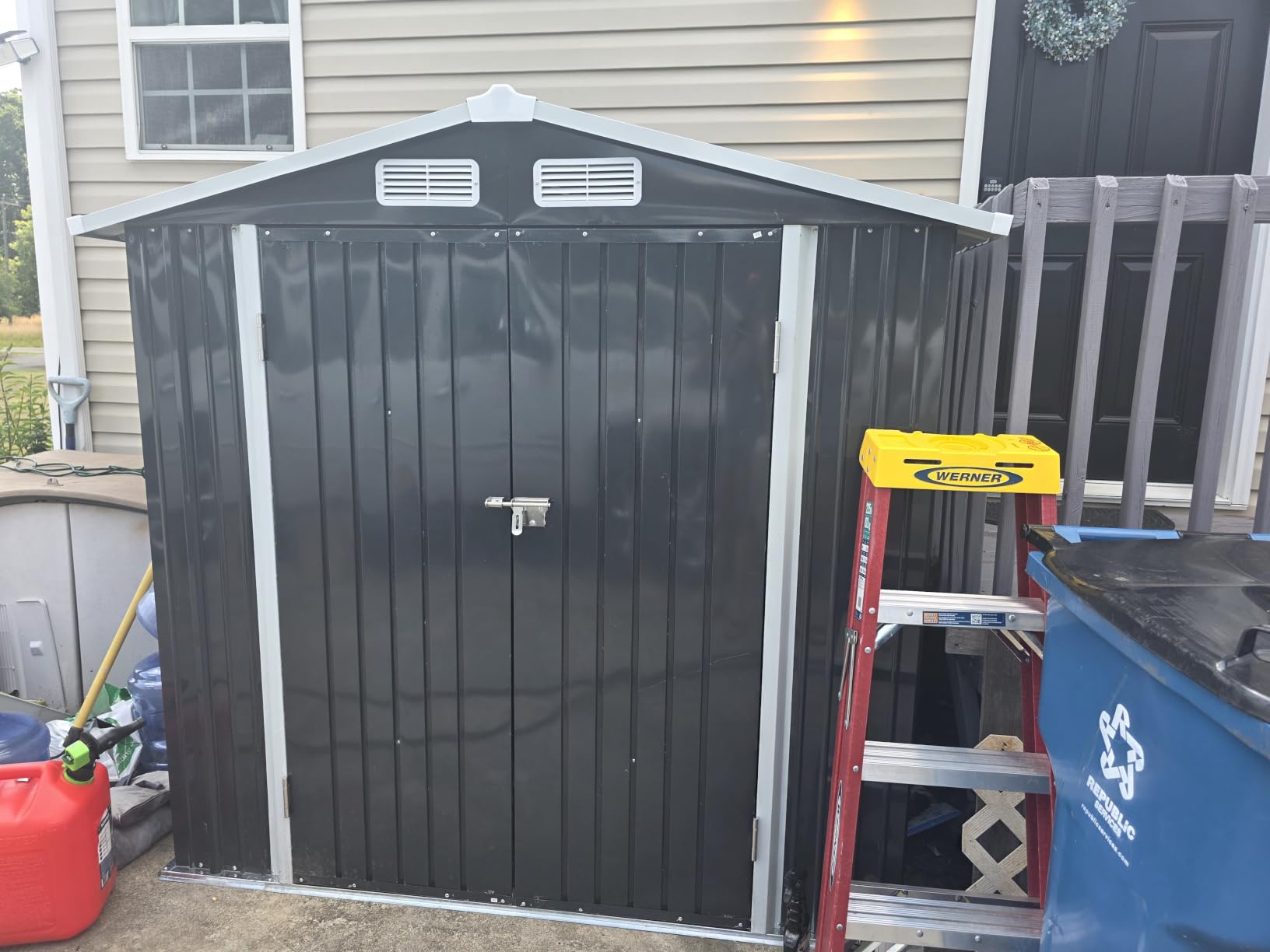 10x8 FT Outdoor Storage Shed, Utility Steel Tool Shed with Lockable Door and Air Vents, Galvanized Metal Shed for Garden Backyard Patio Lawn (10'x8', Black) customer photo 1