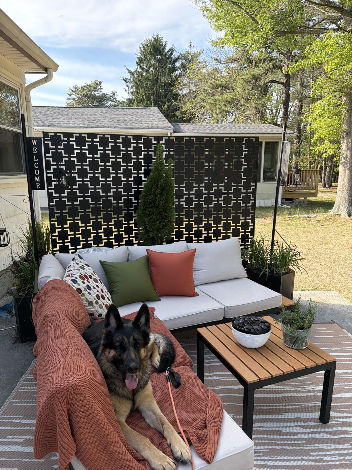 Metal Privacy Screen Outdoor - 72in Decorative Laser Cut Steel Garden Divider Panel with Tropical Leaf Design, Weatherproof Freestanding Modern Privacy Fence for Patio, Deck, Backyard & Balcony customer photo 2