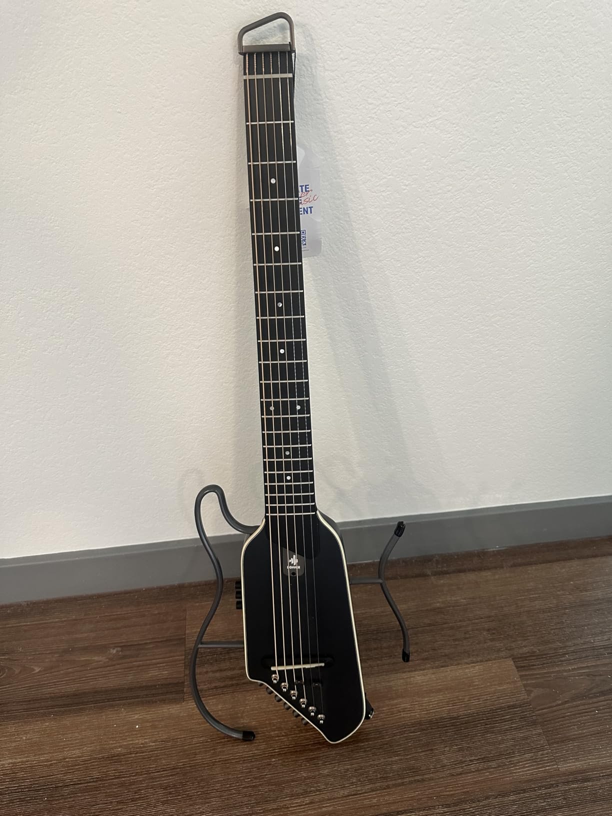 Donner HUSH I EVO2 Acoustic Electric Travel Guitar - Portable Headless Quiet Practice Guitar, Ultra-Light, Mahogany Body with Built-in Tuner, Detachable Stands & Headphone Jack - Black customer photo 1