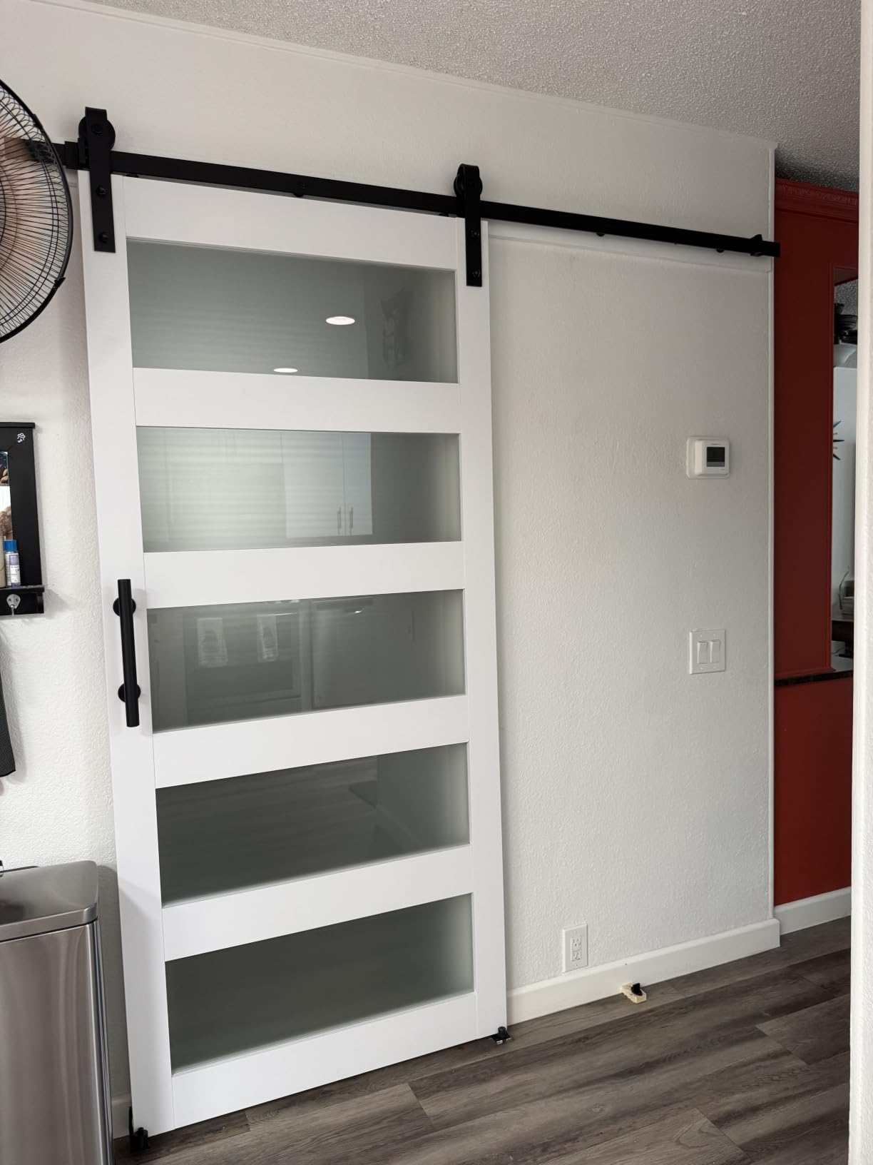 36in x 84in Sliding Glass Barn Door with 6.6ft Hardware Kit Included - DIY Assembly - Frosted Glass Door with Water-Proof PVC Surface - Fit Max Opening 34in x 82in, White customer photo 1