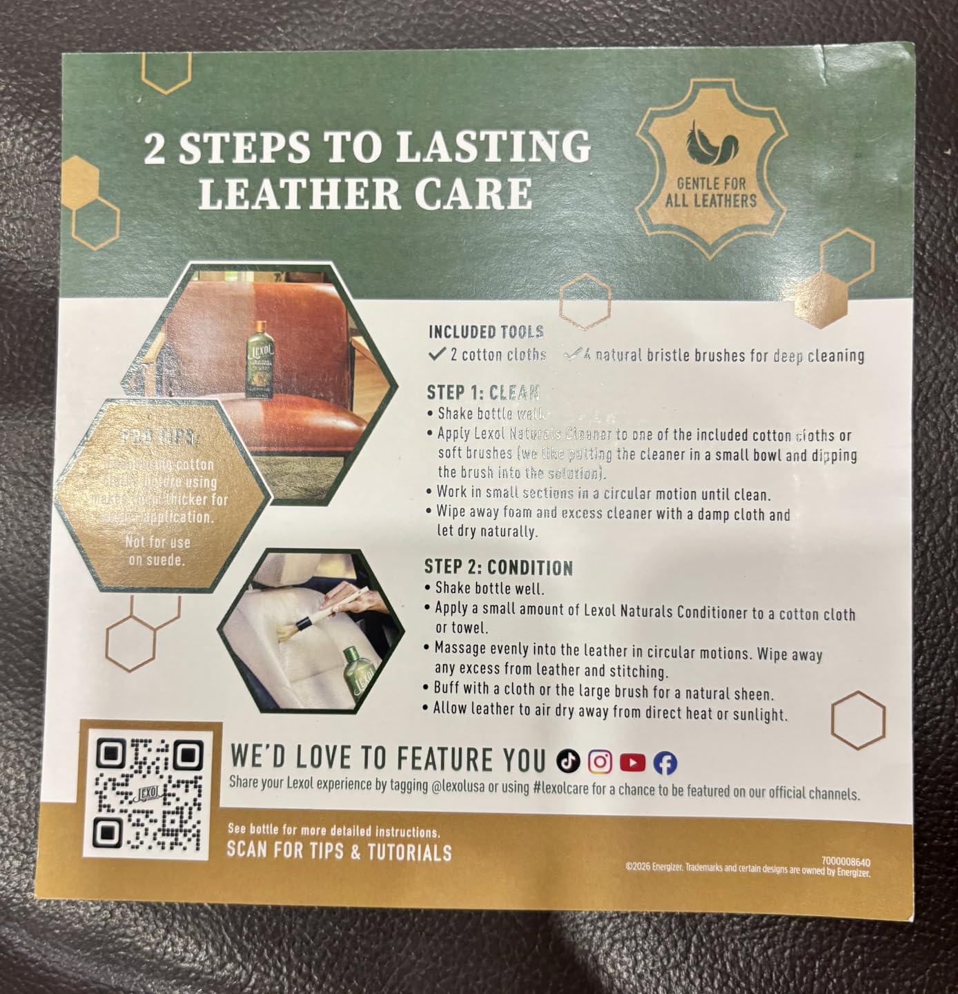 Lexol All Leather Care Kit - 5-Piece Natural Leather Cleaner & Conditioner with Aloe Vera, Bee Milk, Cloths & Brush for Car Seats, Furniture, Jackets, Bags & Boots, Gift for leather lovers customer photo 1